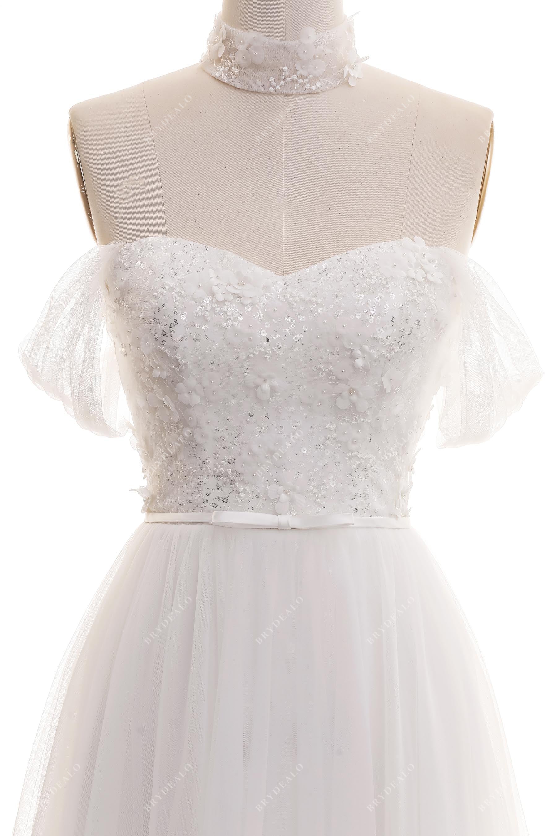Off-the-Shoulder Flower Wedding Dress