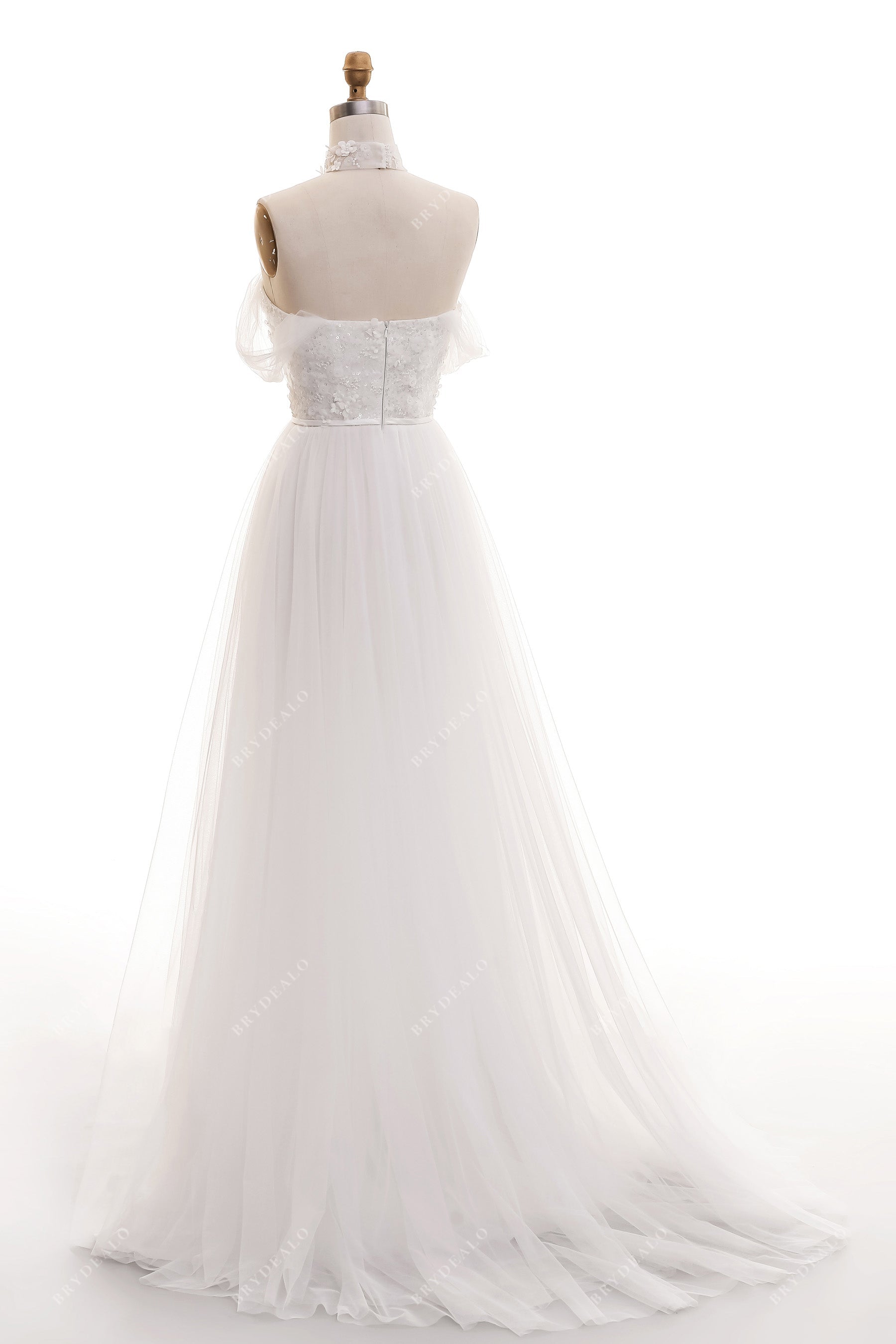Off the Shoulder Lace Tulle A-line Wedding Dress