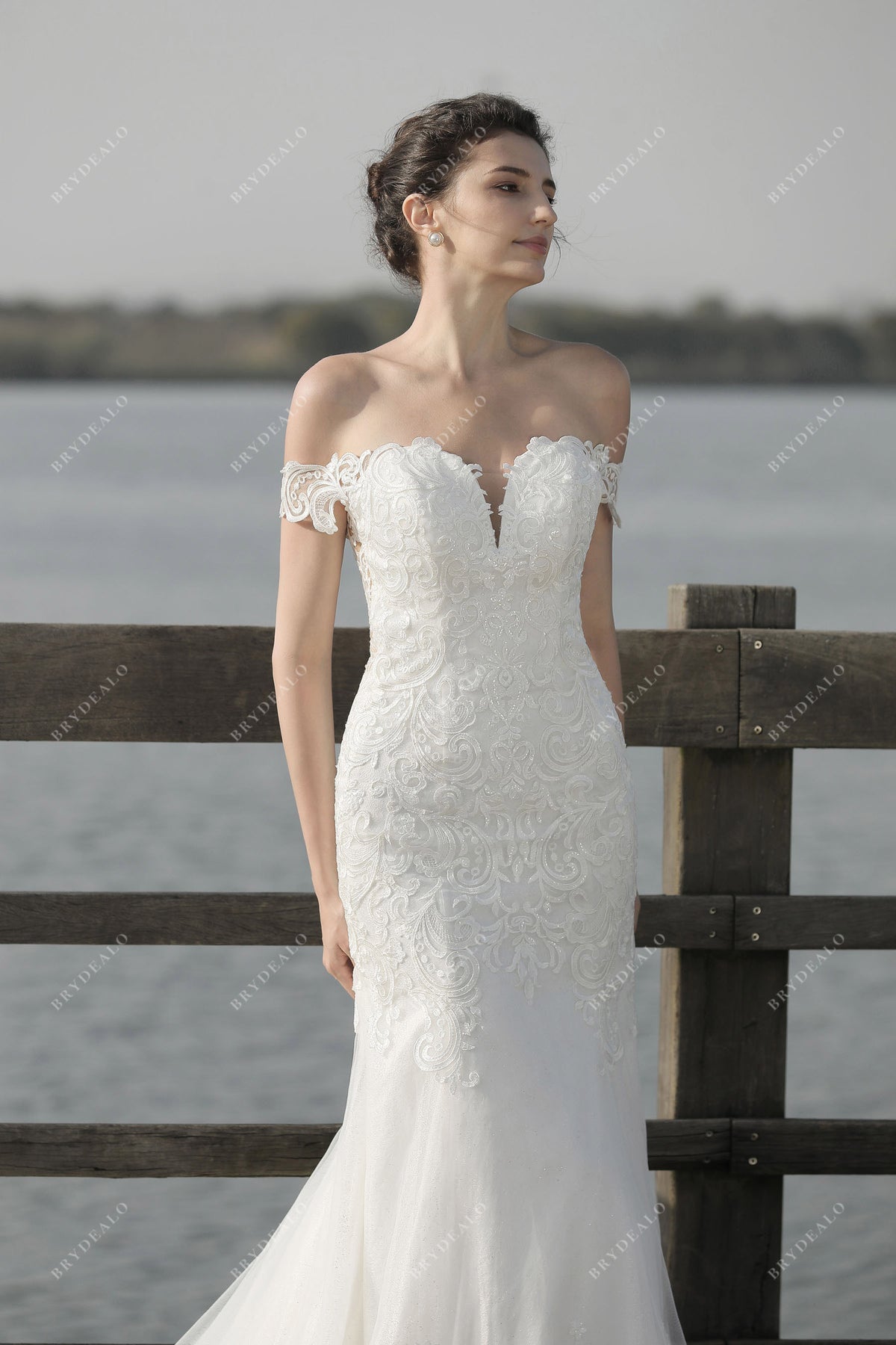 Mermaid Off-Shoulder Lace Long Sleeves Floor-Length Gown Tulle Wedding dress OW114 main image 1