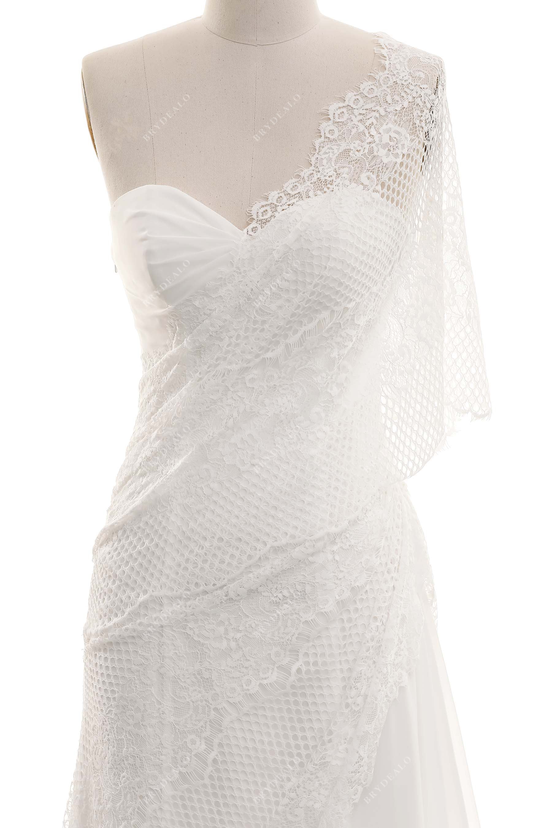 one shoulder lace chiffon asymmetric wedding dress