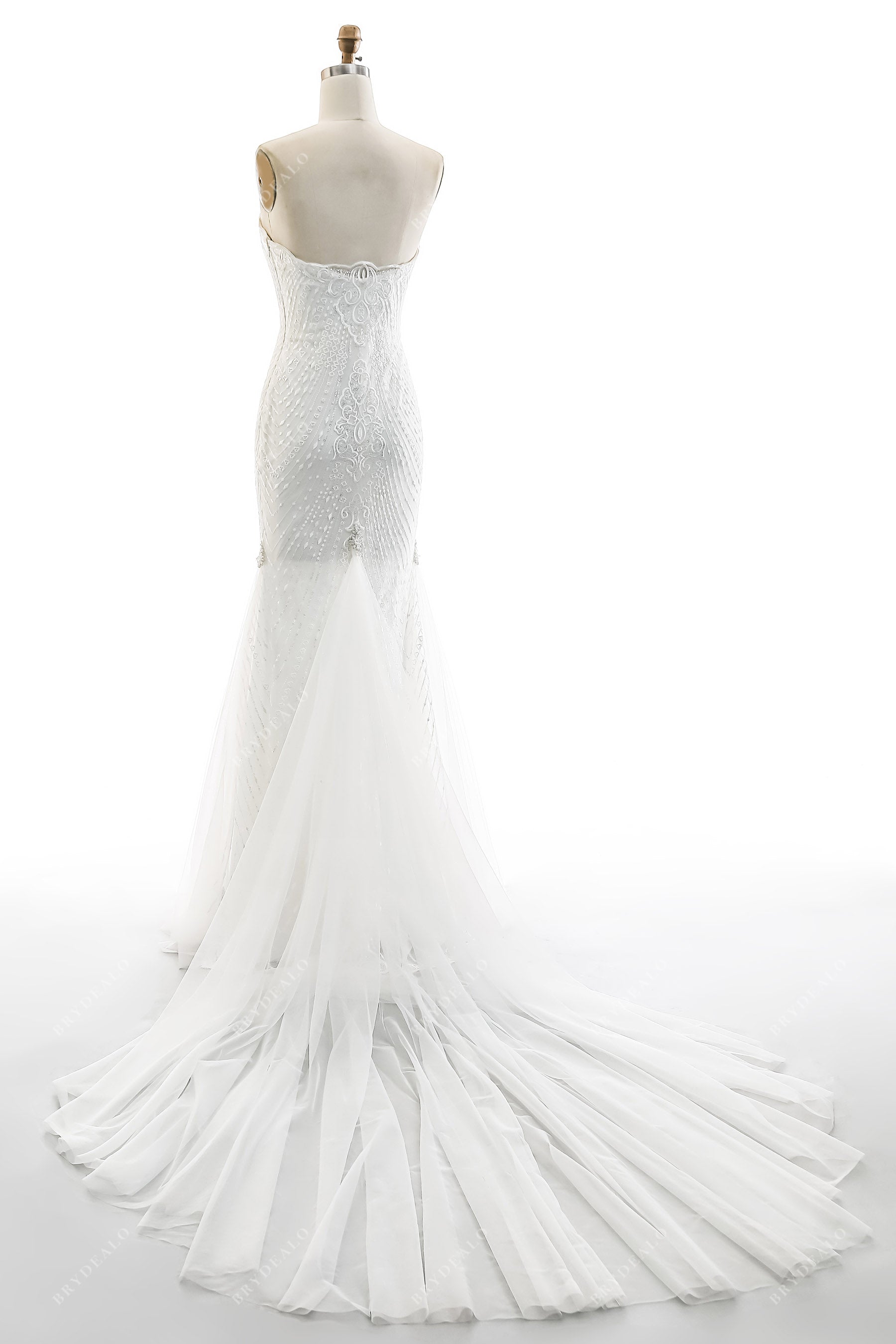 Open Back Strapless Beaded Lace Fishtail Wedding Dress