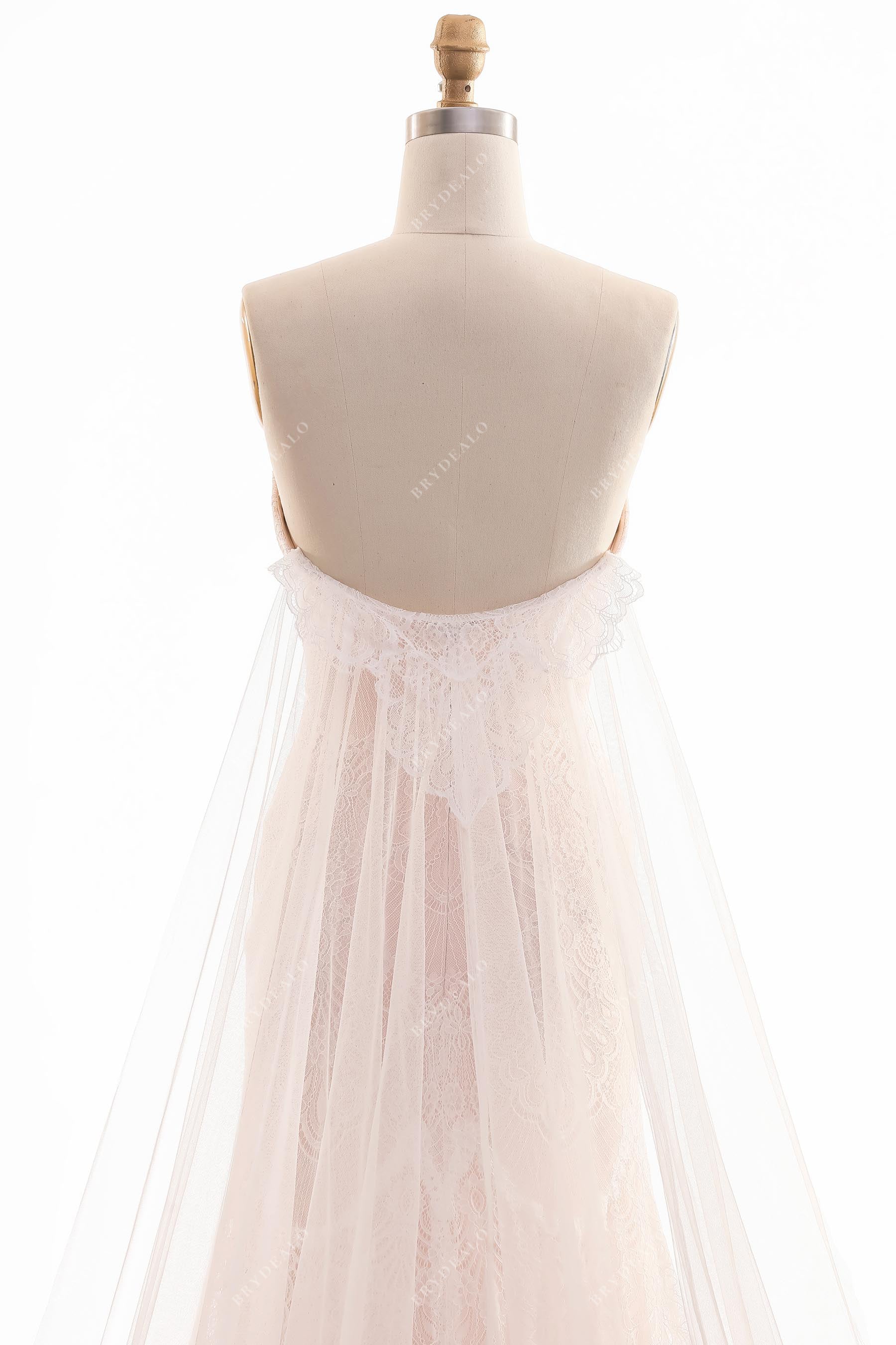 Open Back Strapless Lace Overskirt Wedding Dress