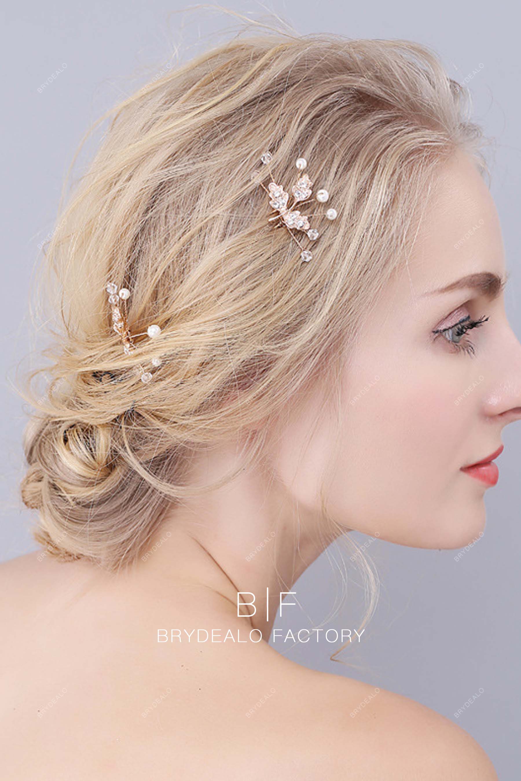  Pearls Rhinestones Leaf Gold Metal Bridal Hair Pins