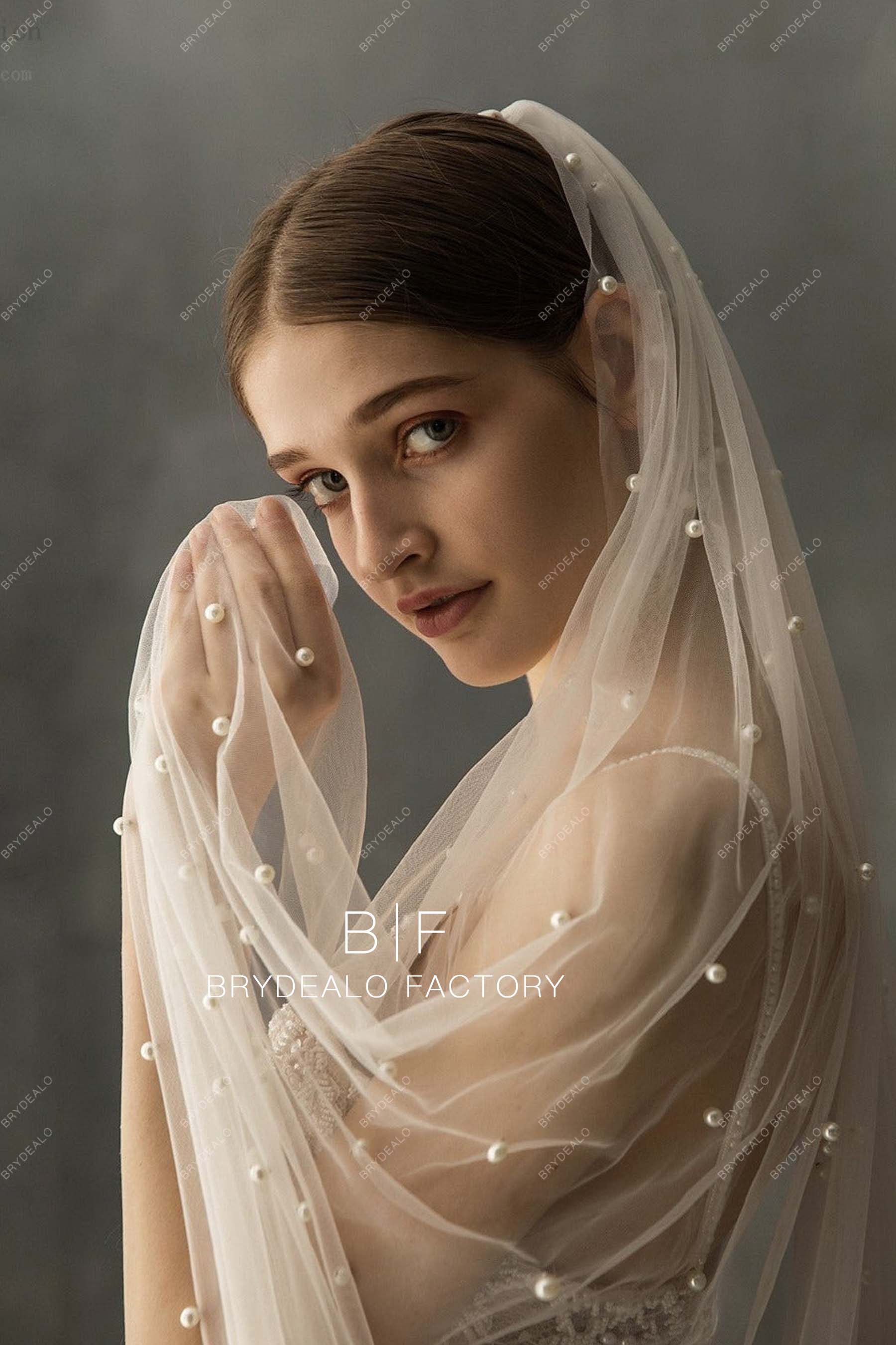 pearls scattered wedding veil