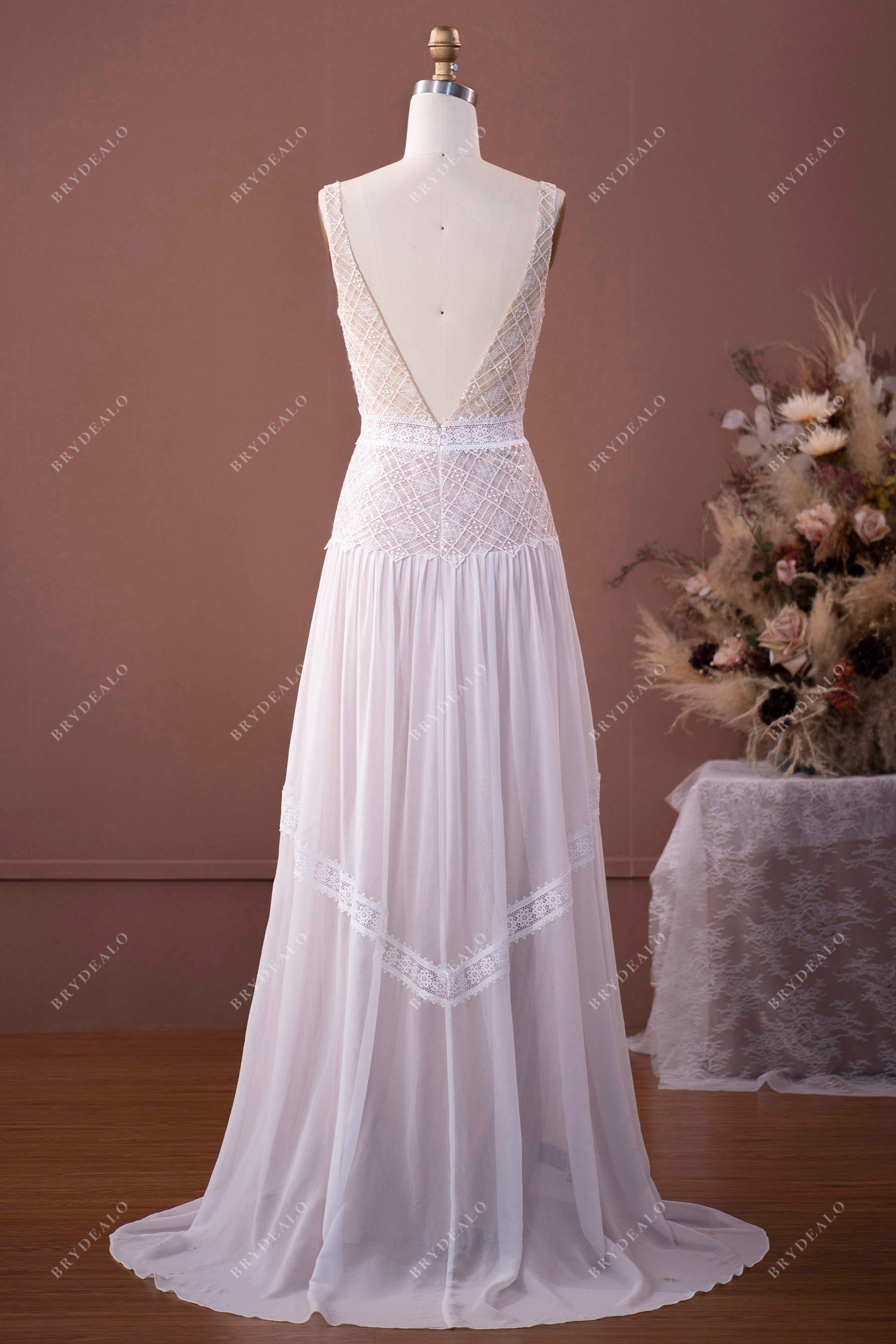 Sample Sale | Strap Plunging Flowy Chiffon Boho Wedding Dress