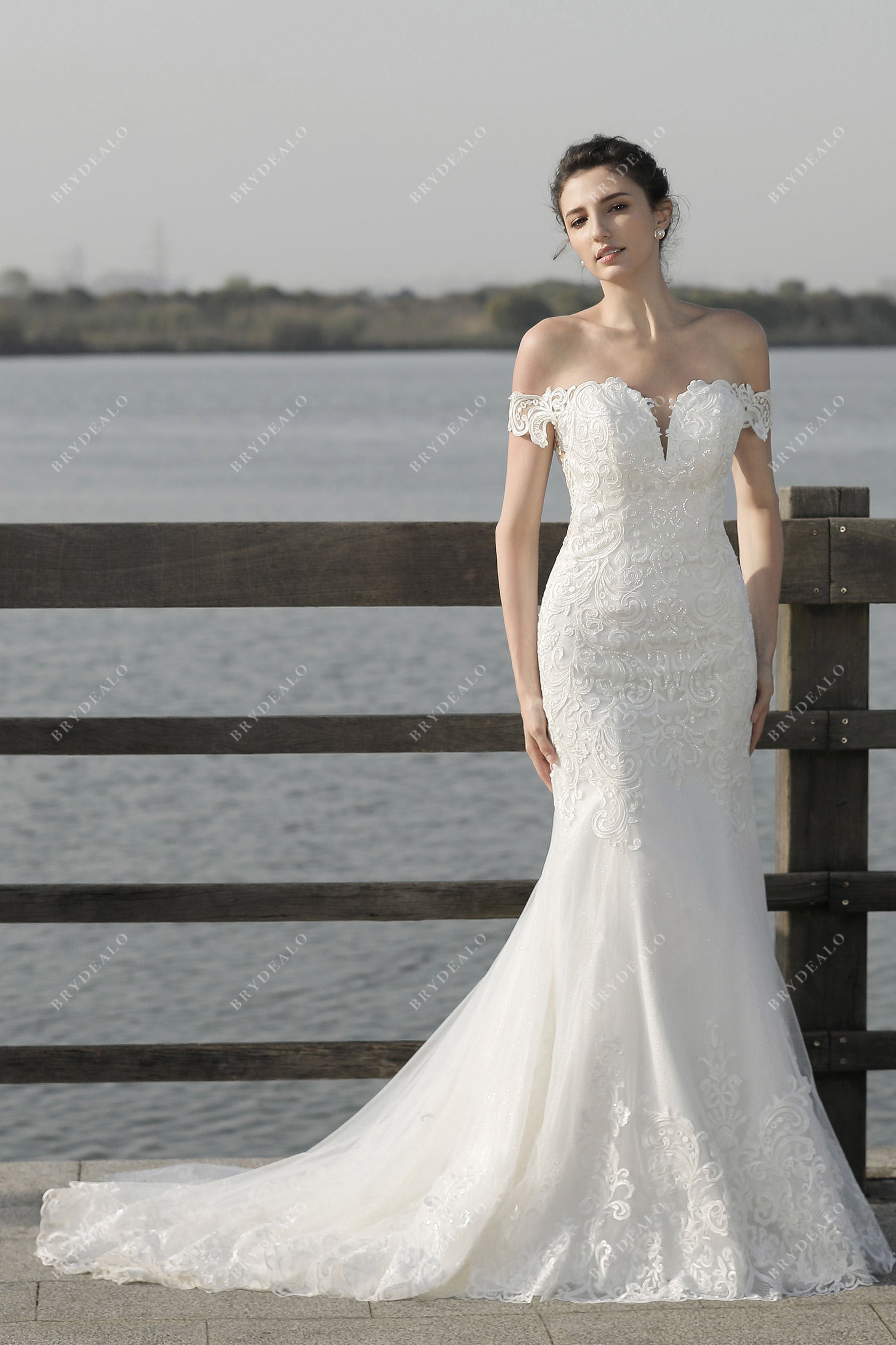 Off-the-Shoulder Mermaid Lace Long Wedding Dress