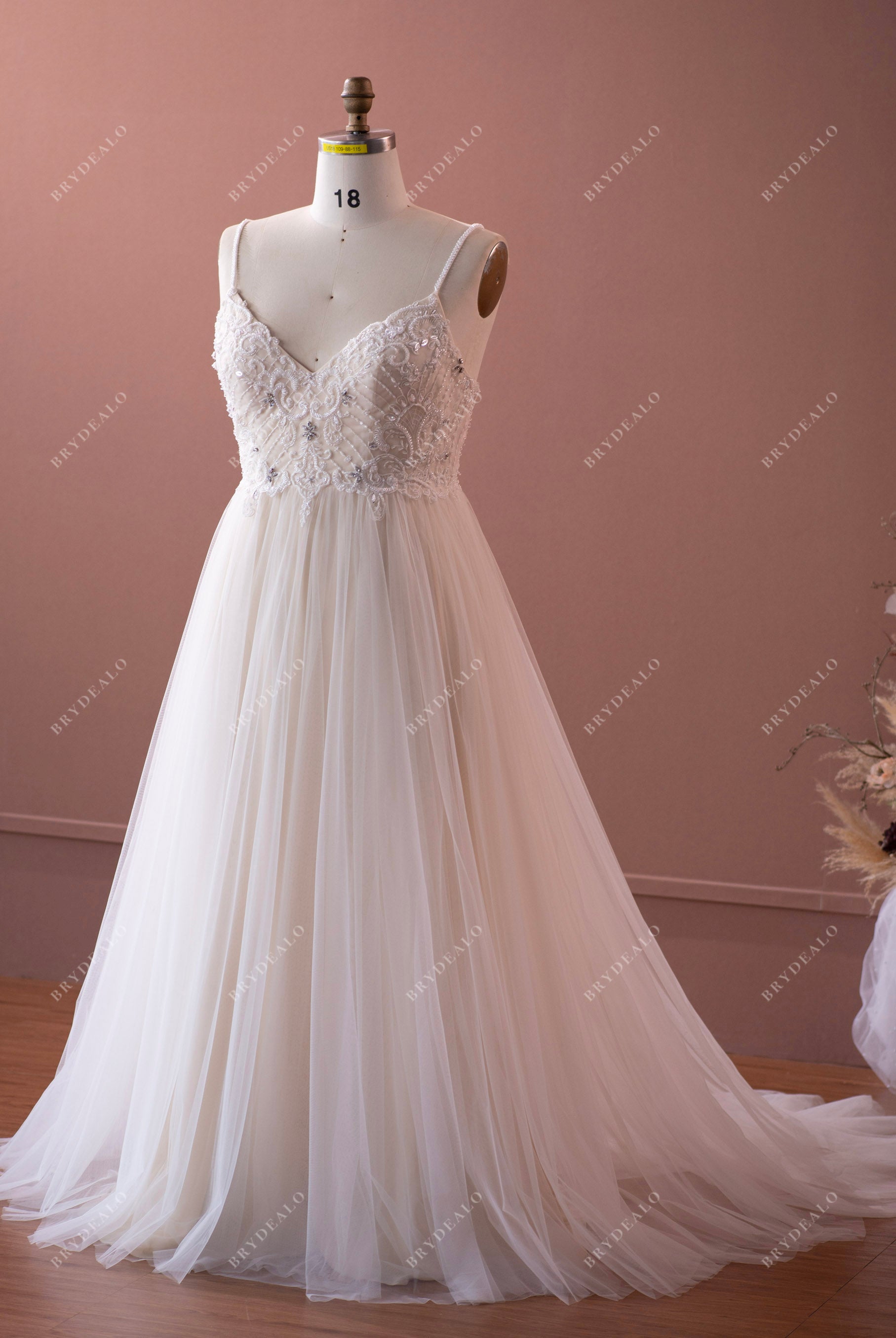 Plus Size Beaded Lace A-line Soft Long Wedding Dress