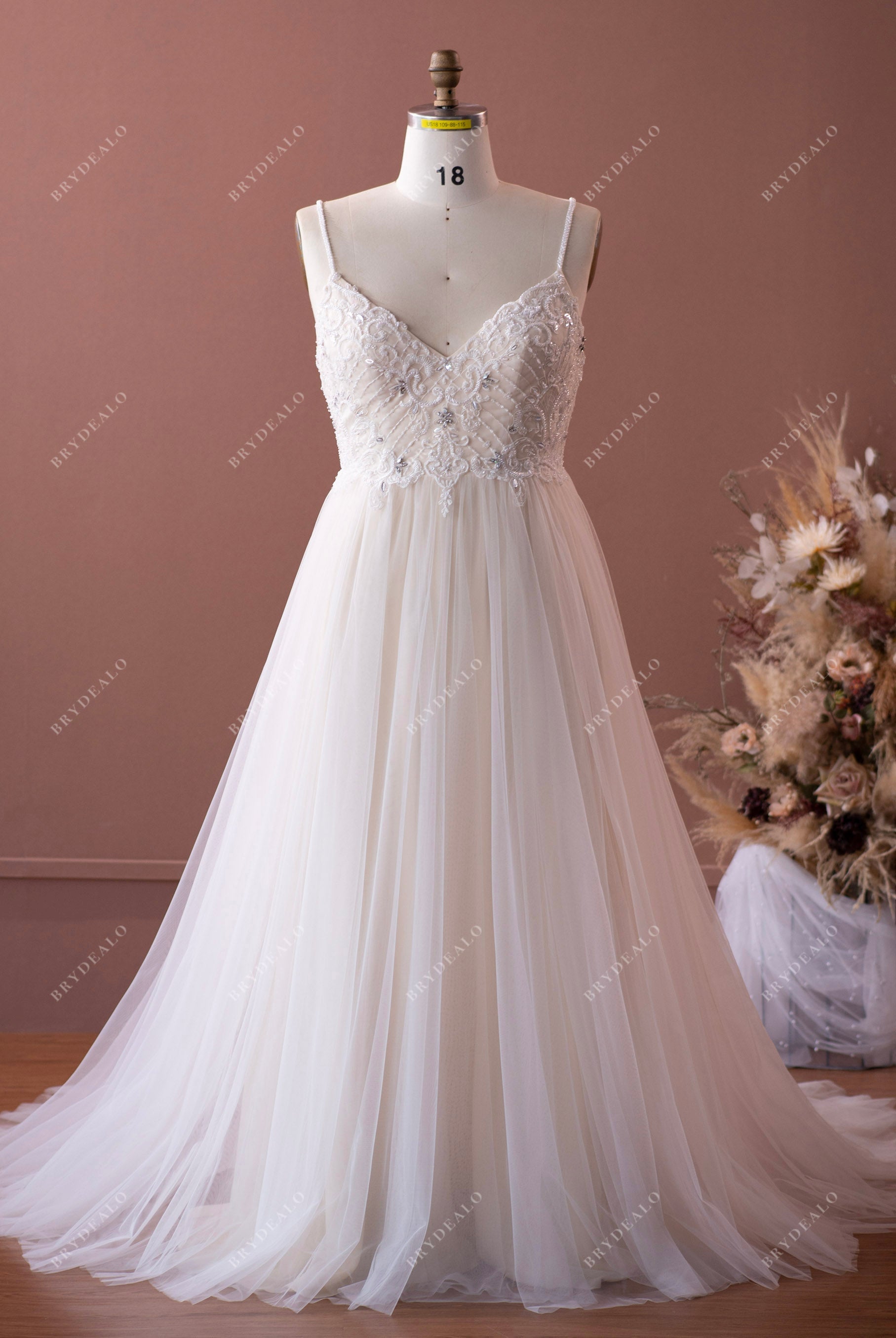 Plus Size Beaded Lace A-line Soft Long Wedding Gown Sample Sale