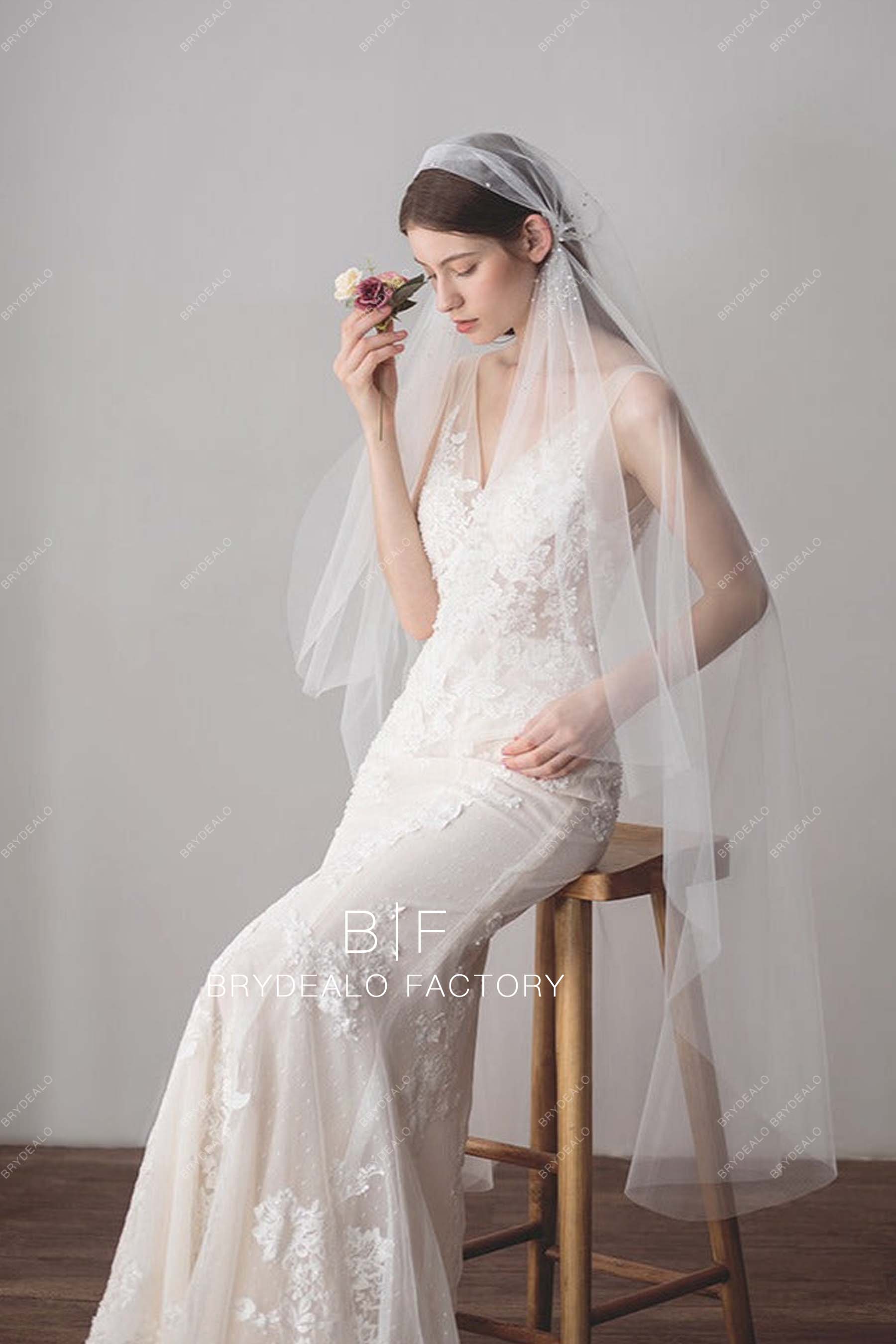 Rhinestones Adorned Wedding Ballet Length Cap Veil