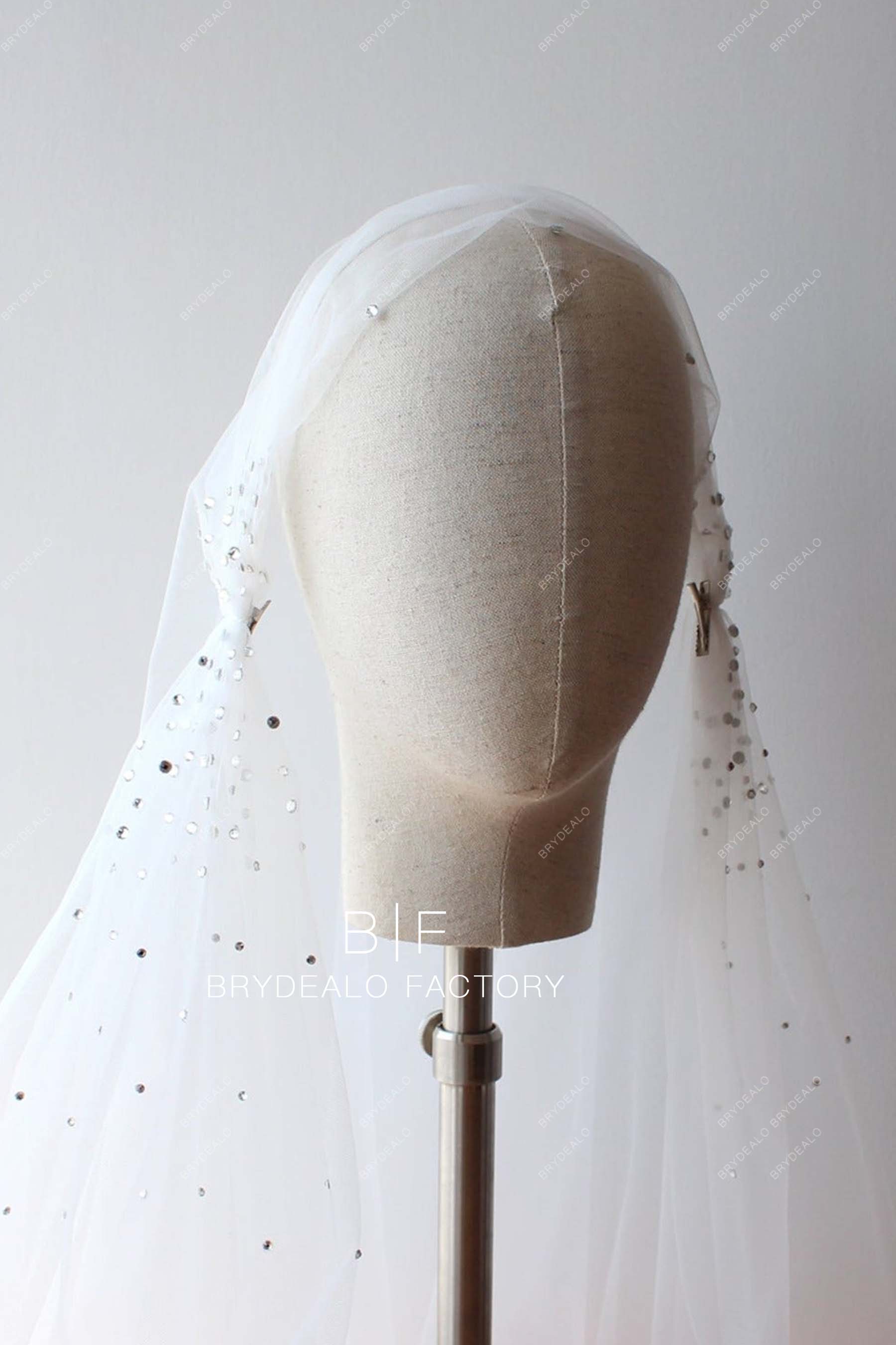 Rhinestones Scattered Wedding Cap Veil