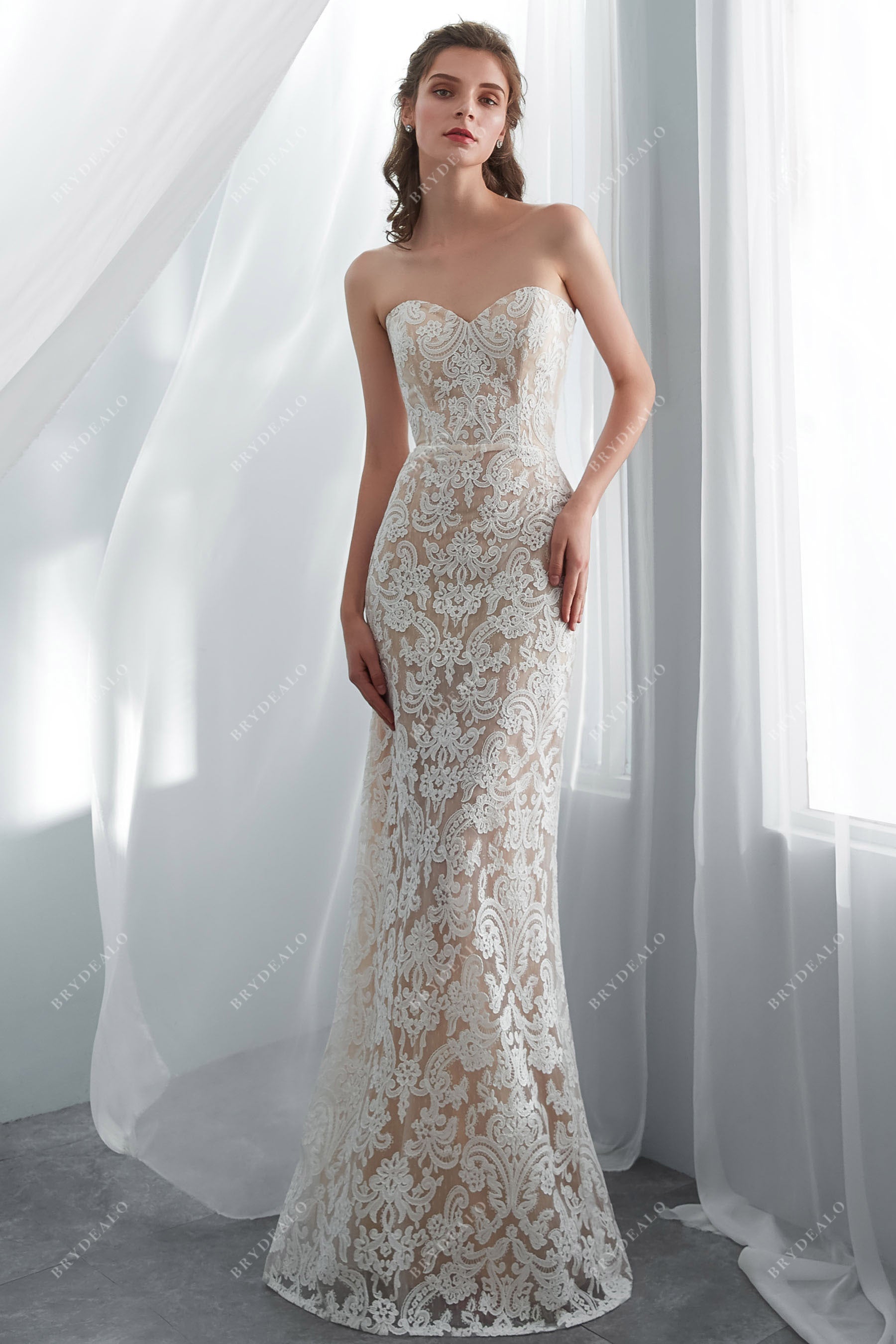 Wholesale Lace Overskirt Mermaid Wedding Gown