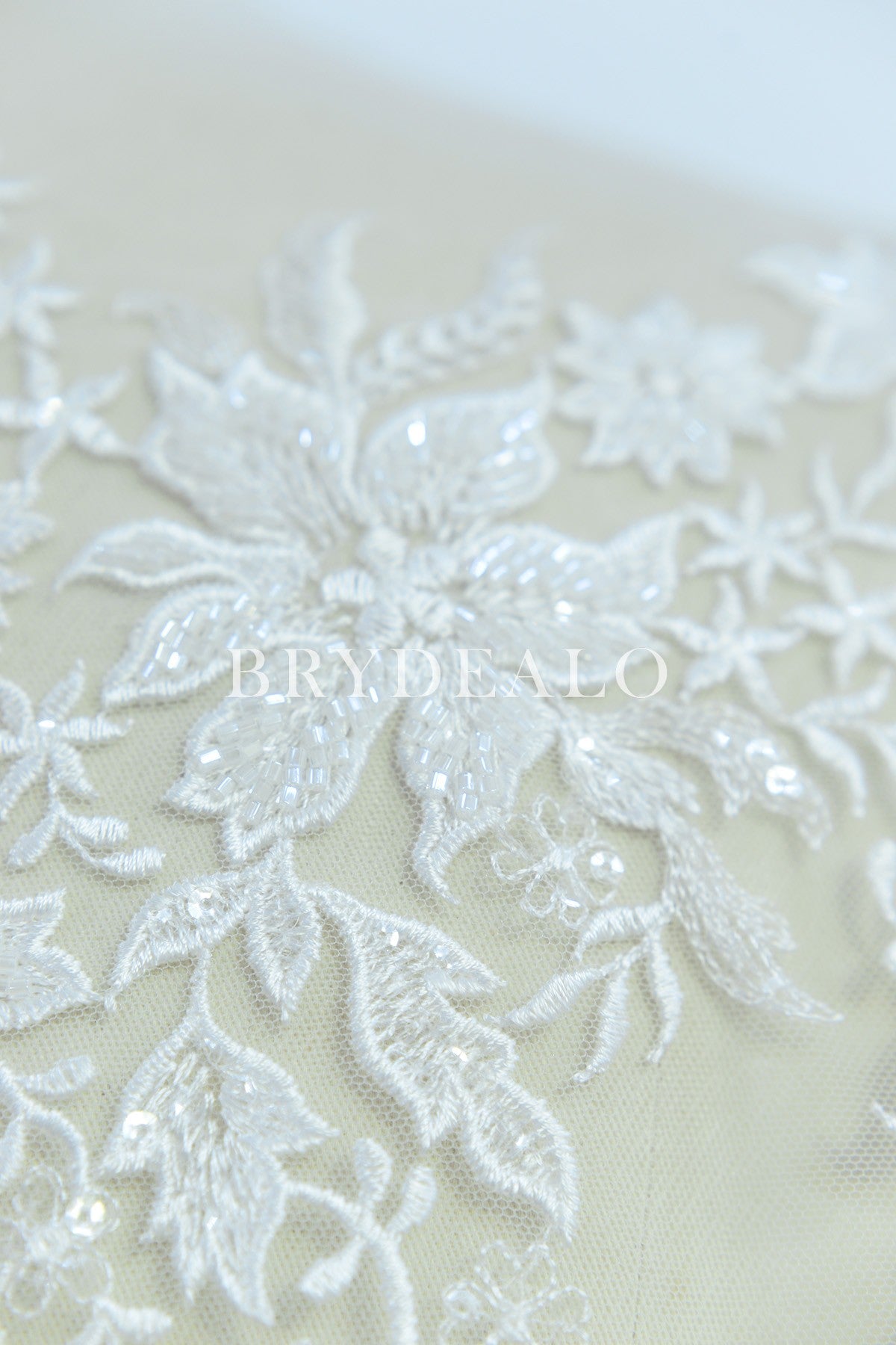 Beaded Flower Embroidered Lace Fabric