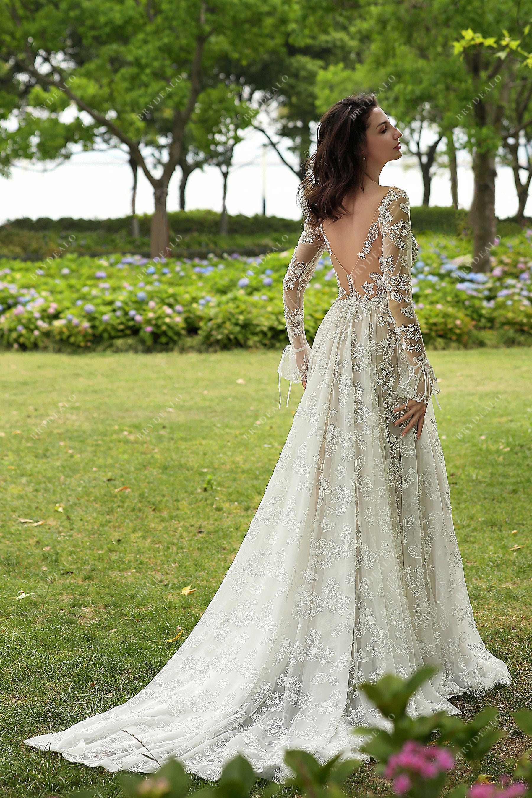 romantic long sleeve lace wedding dress