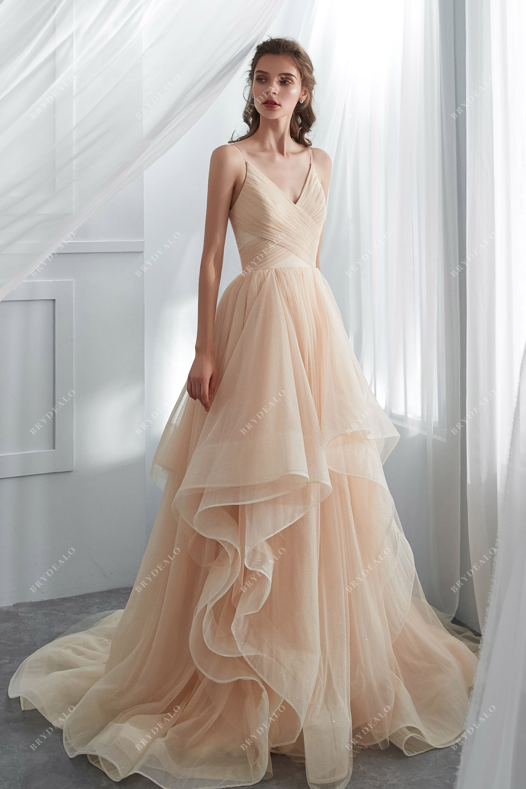 Shimmer Champagne Tulle Layered Wedding Ballgown