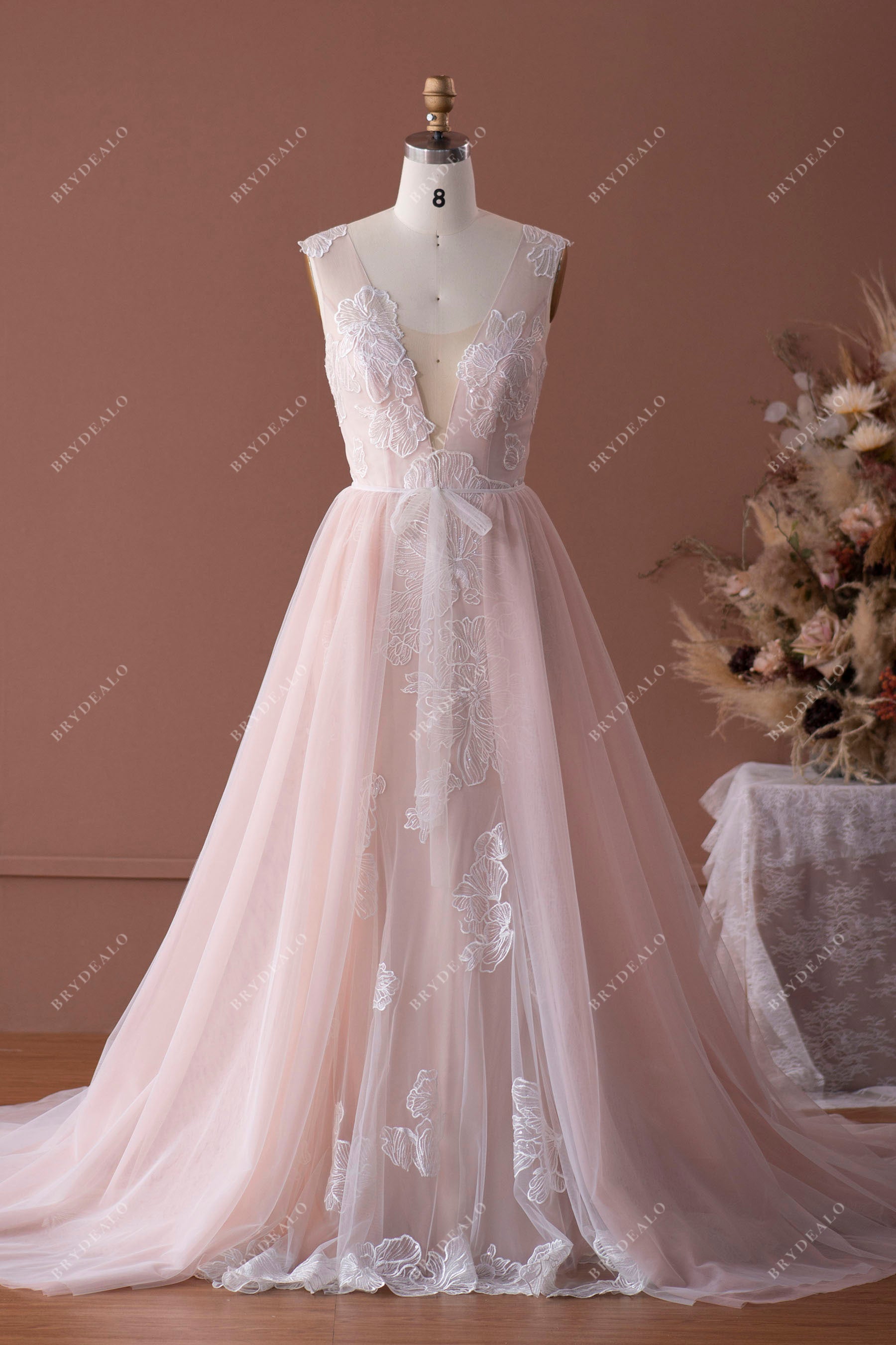 Dusty Rose Bridal Gown with Detachable Overskirt