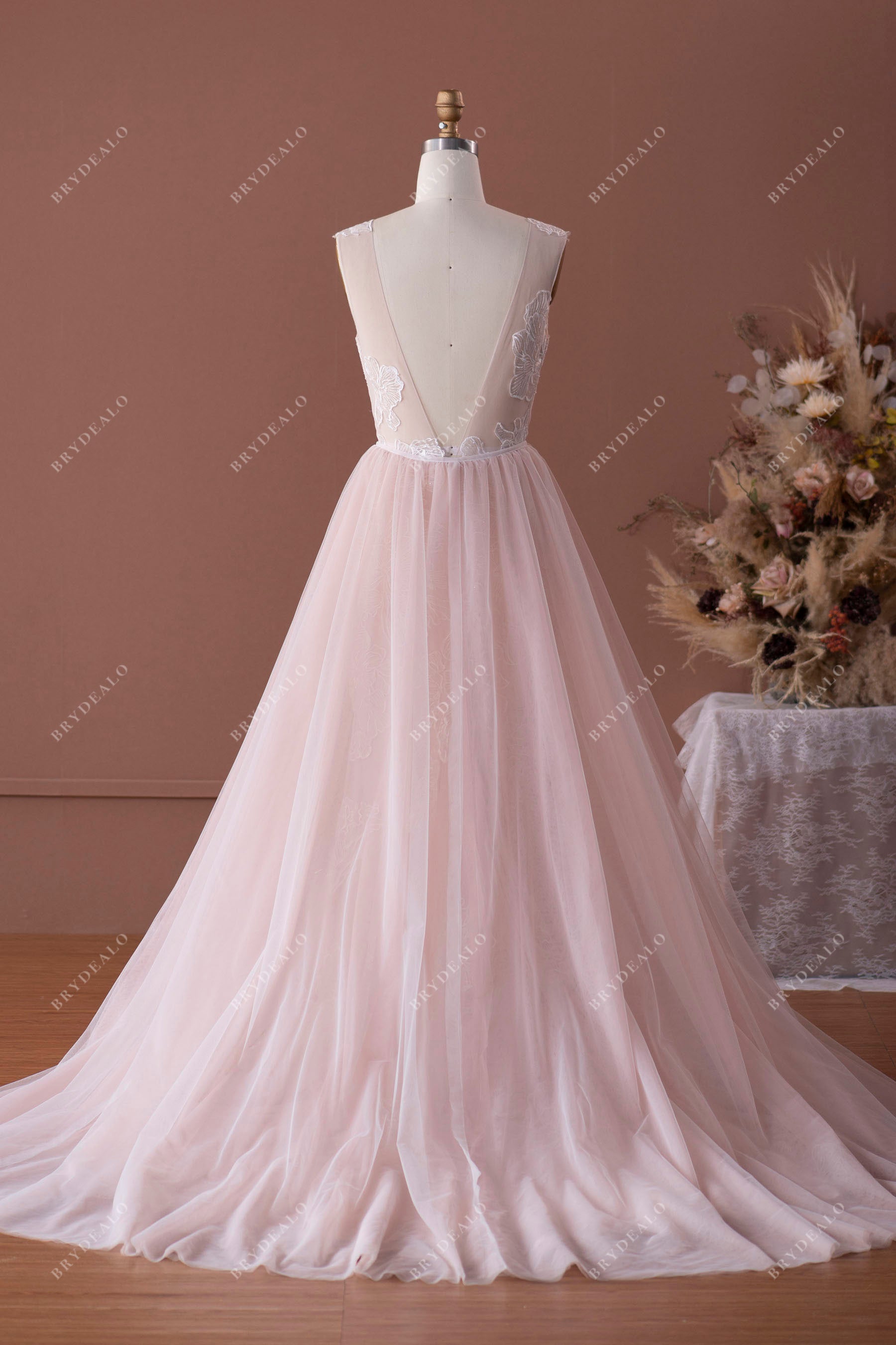 Dusty Rose Bridal Gown with Detachable Overskirt