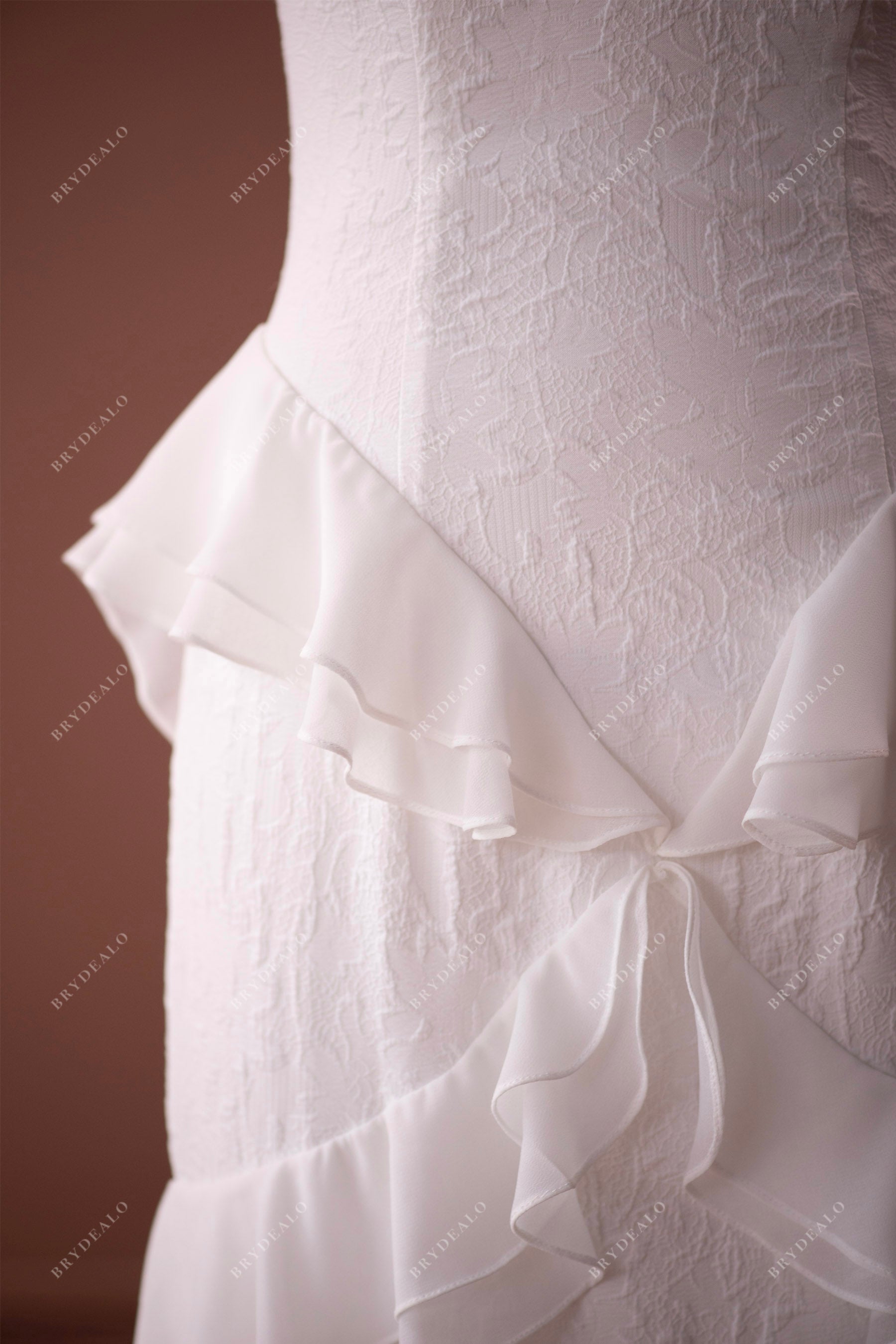 ruffled chiffon lace wedding dress