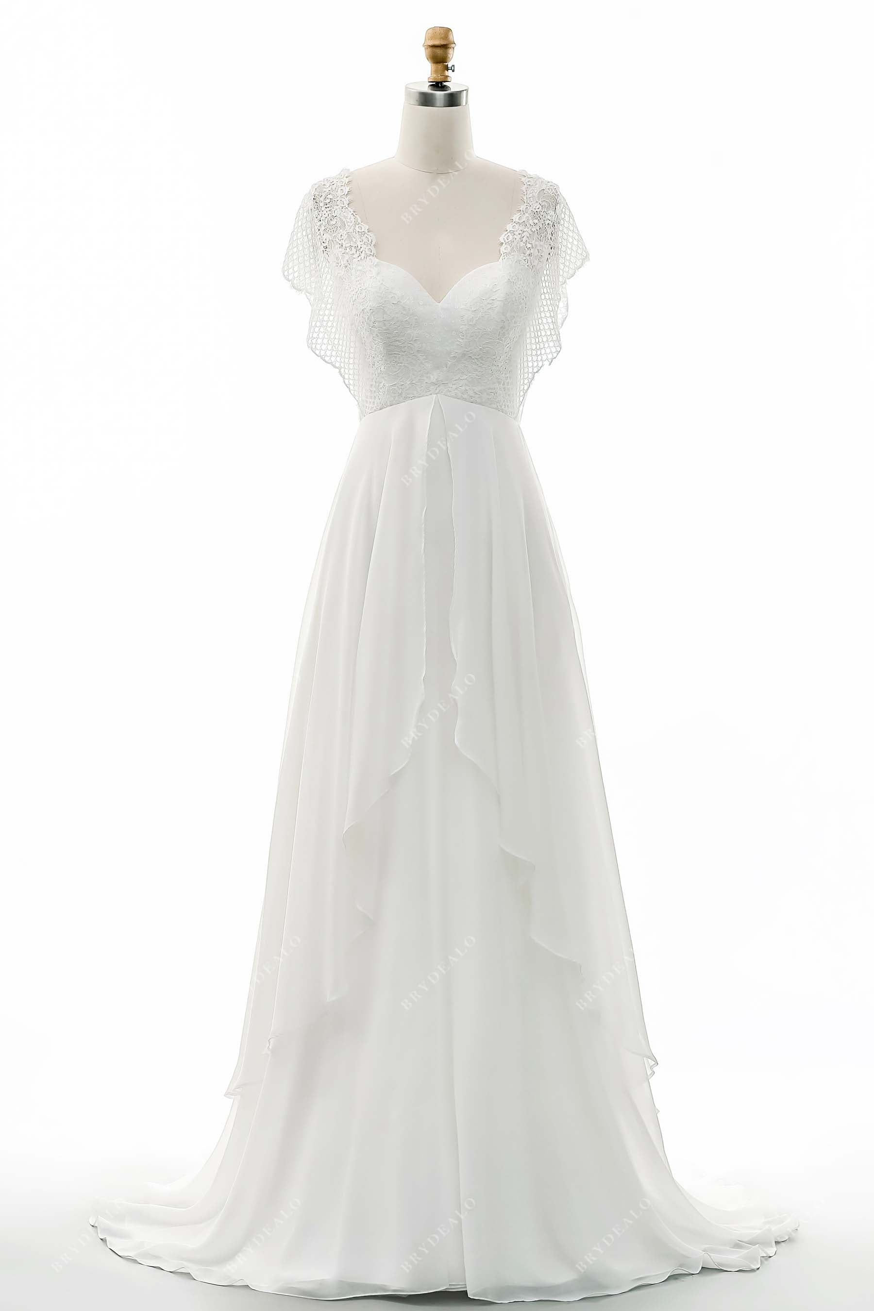 Sample Sale | Ruffled Sleeve Lace Chiffon A-line Wedding Dress