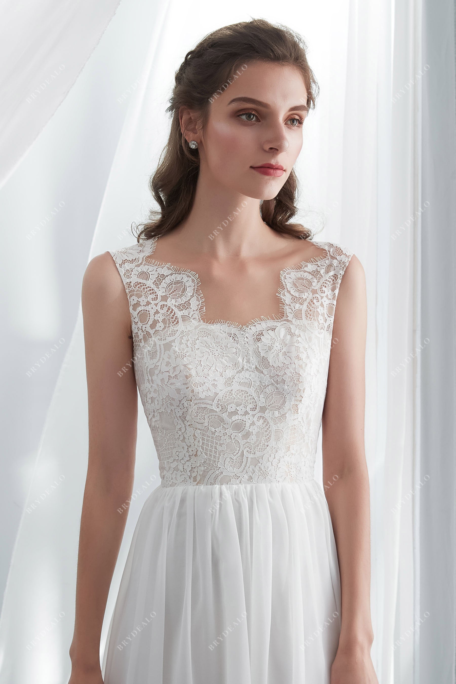 Elegant Lace Chiffon Boho A-line Wedding Dress