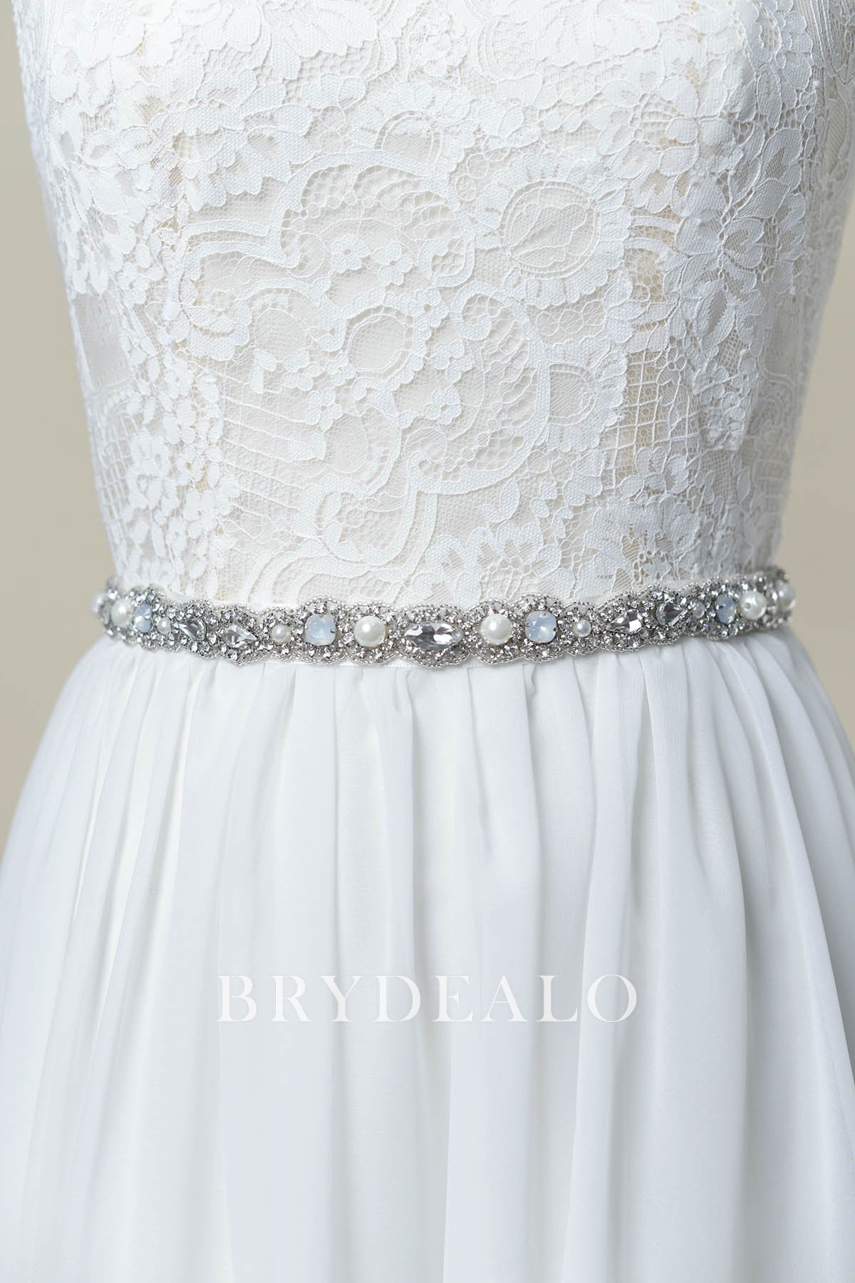 Scalloped Dusty Blue Accents Sparkly Bridal Sash