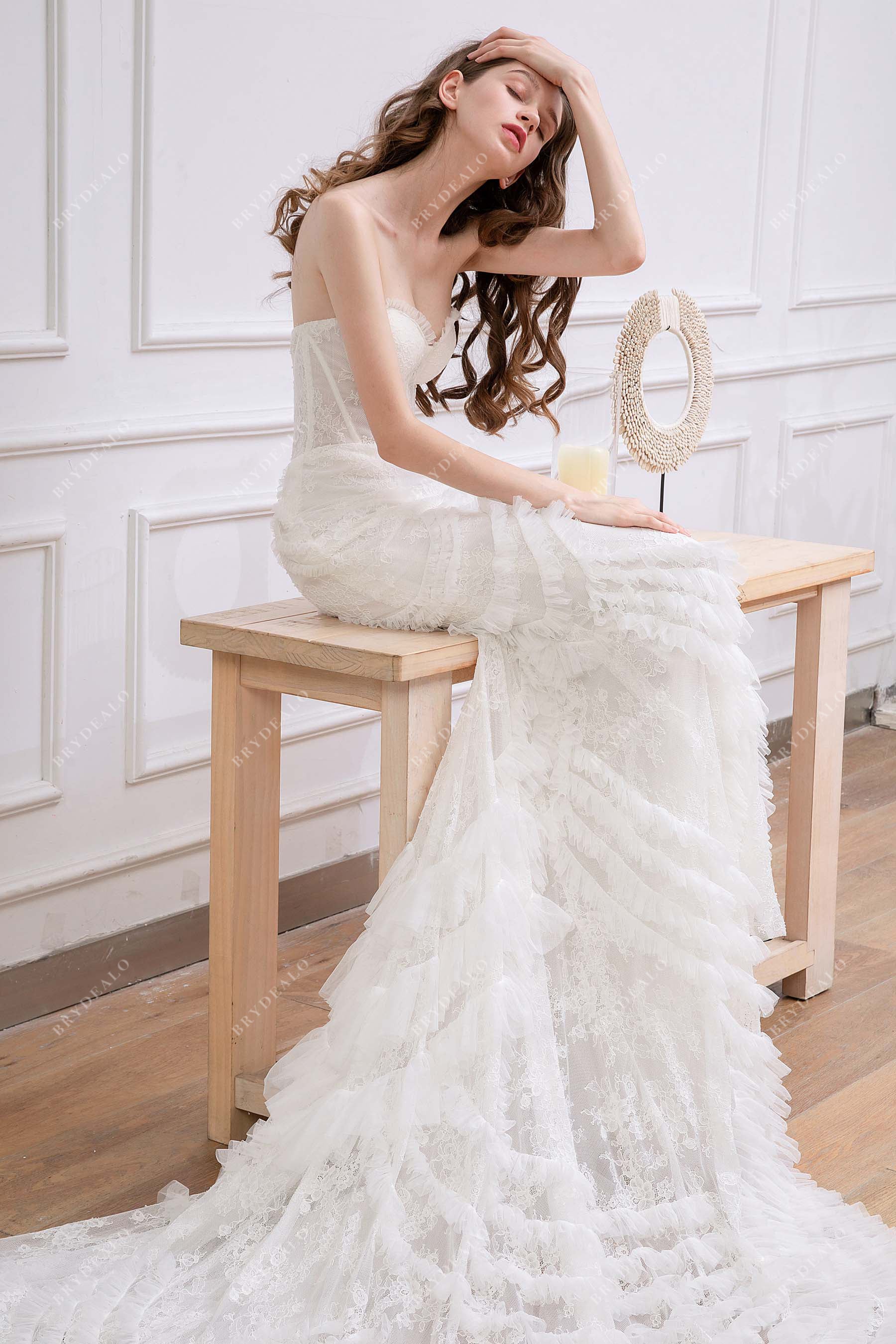Sheer Lace Corset Tulle Wedding Dress