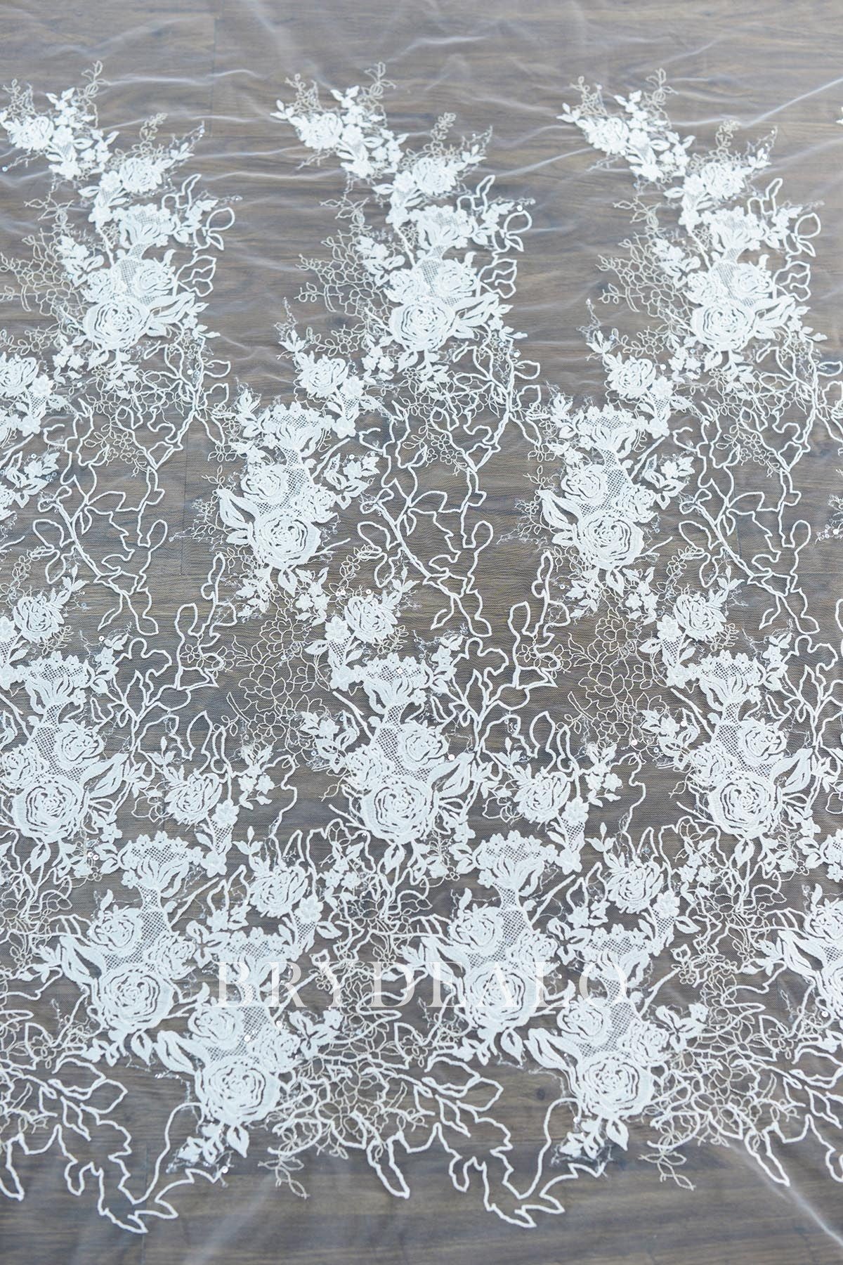 Shimmery Designer Growing Rosa Lace Fabric for Wholesale