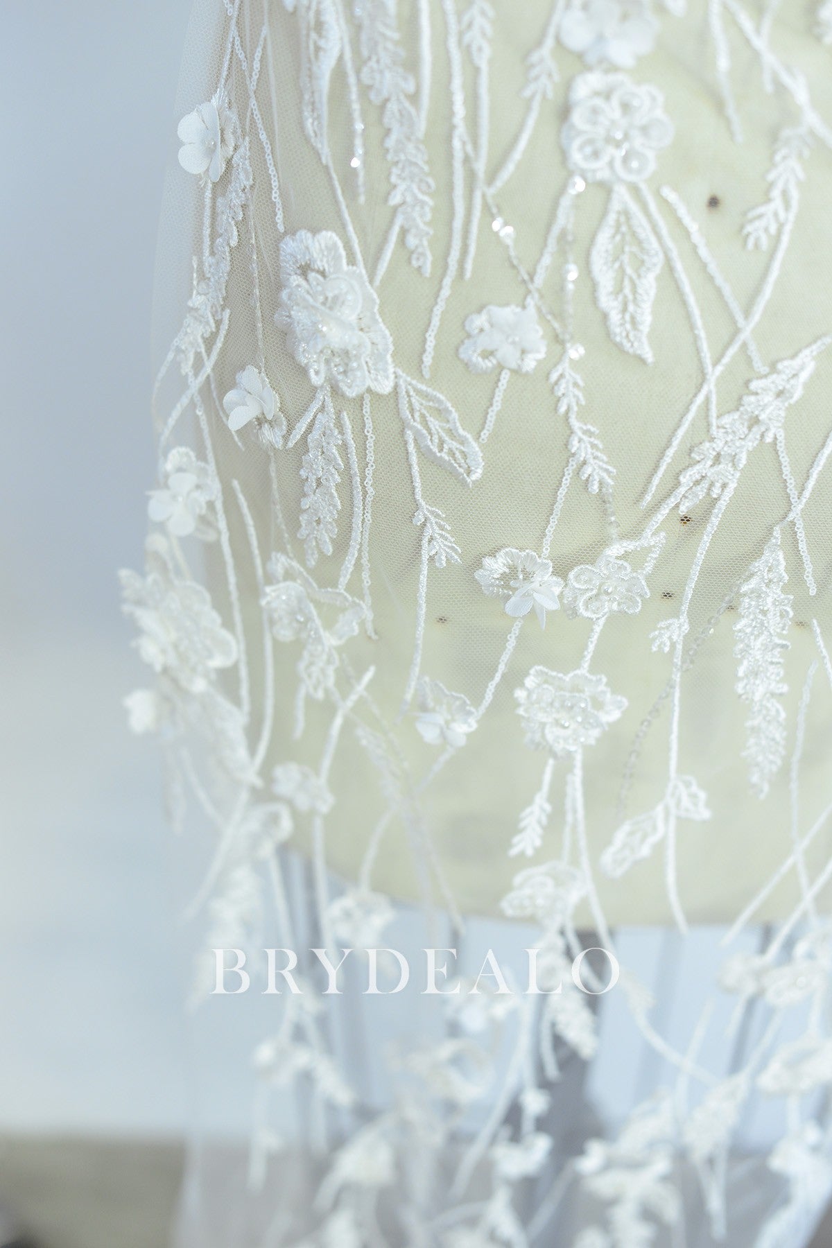 Wholesale Beaded 3D Flower Bridal Lace Fabric