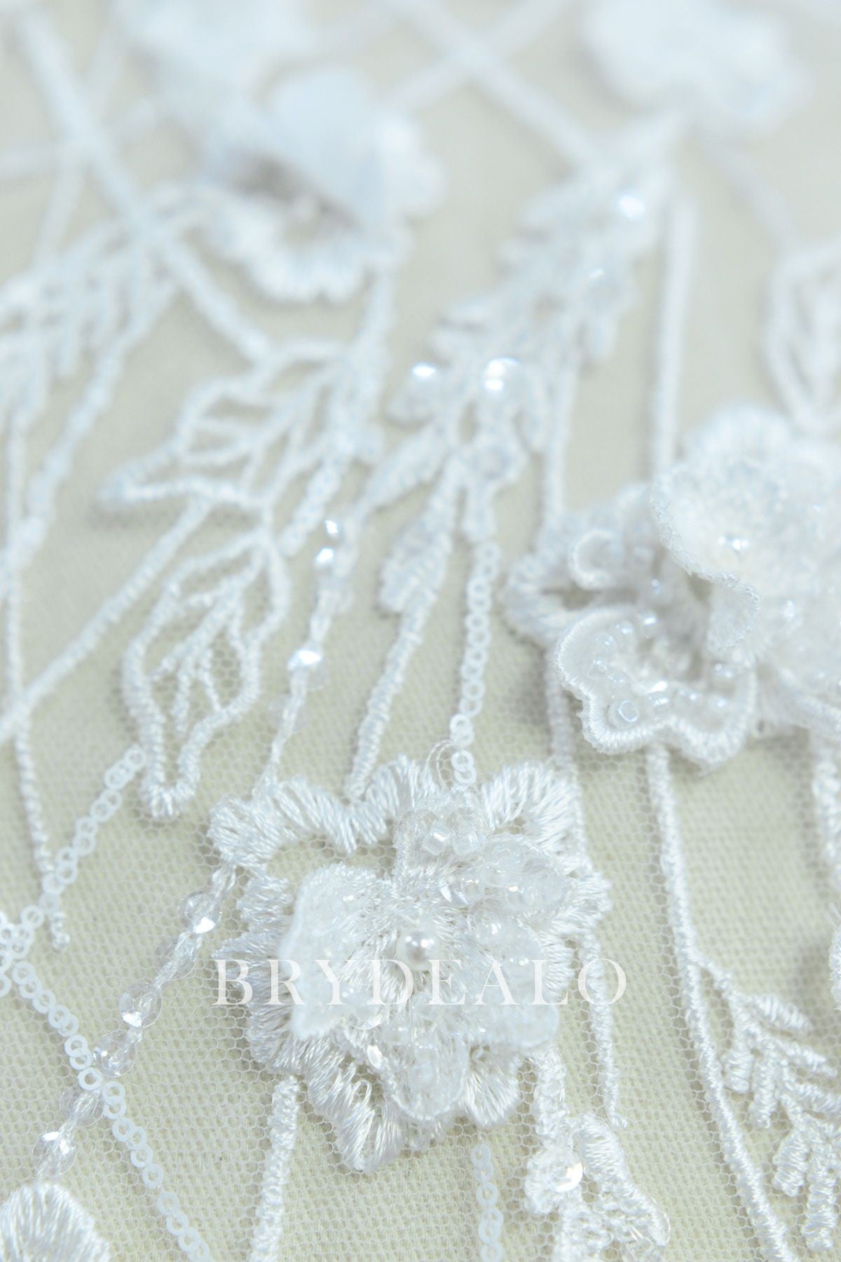  Beaded 3D Flower Bridal Lace Fabric