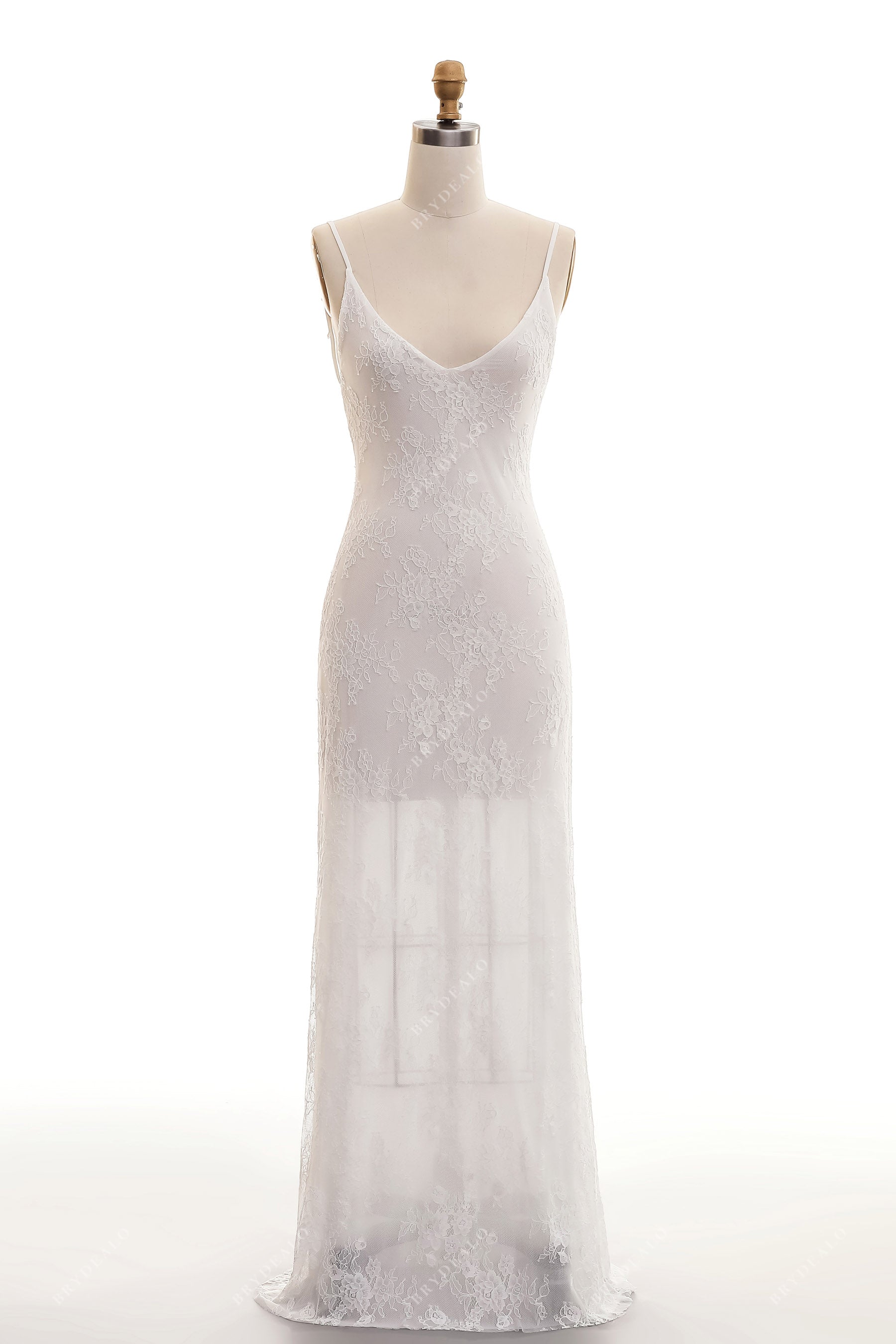 simple elastic lace bridal slip gown