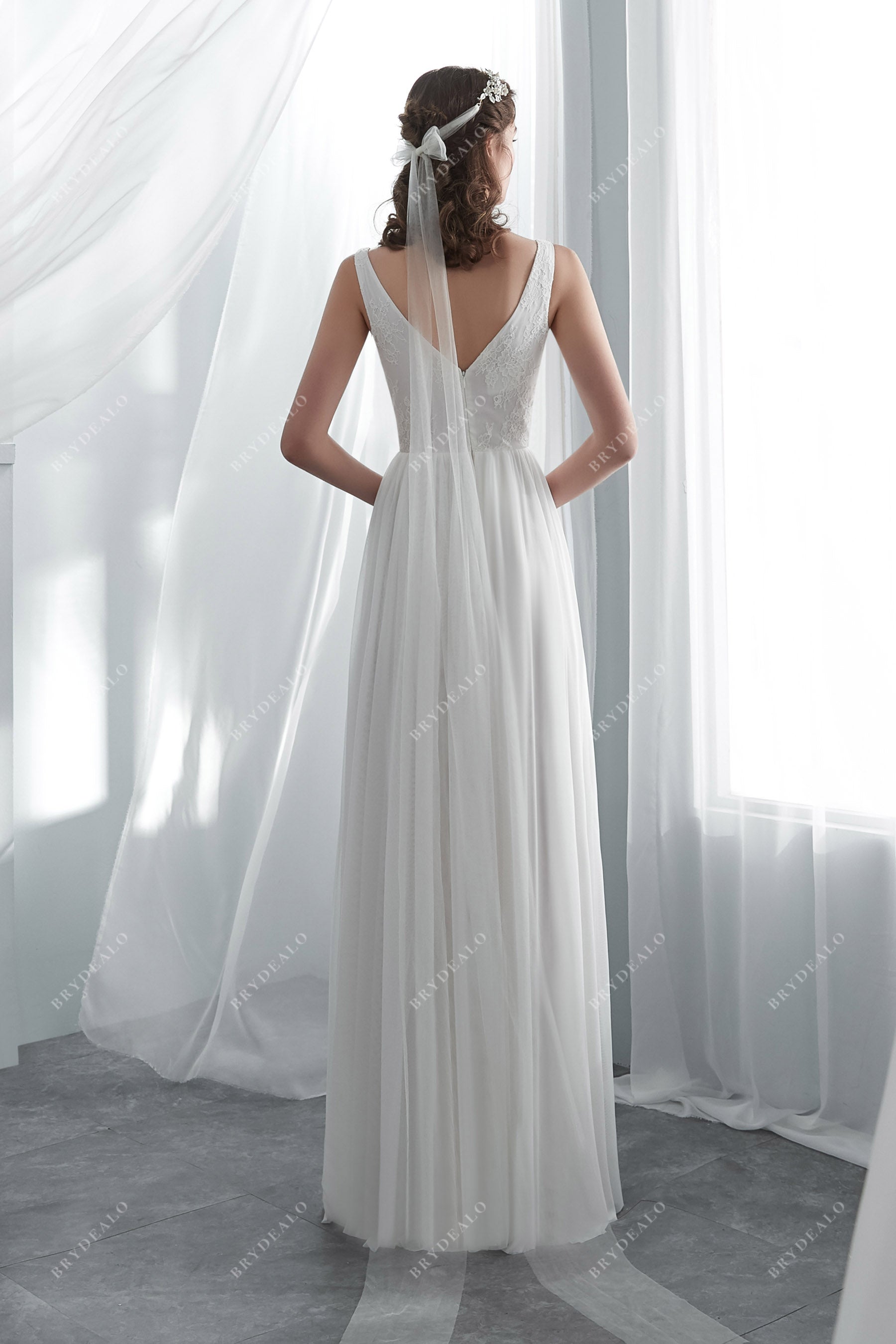 Sample Sale | Simple Lace Draping Floor Length Wedding Dress