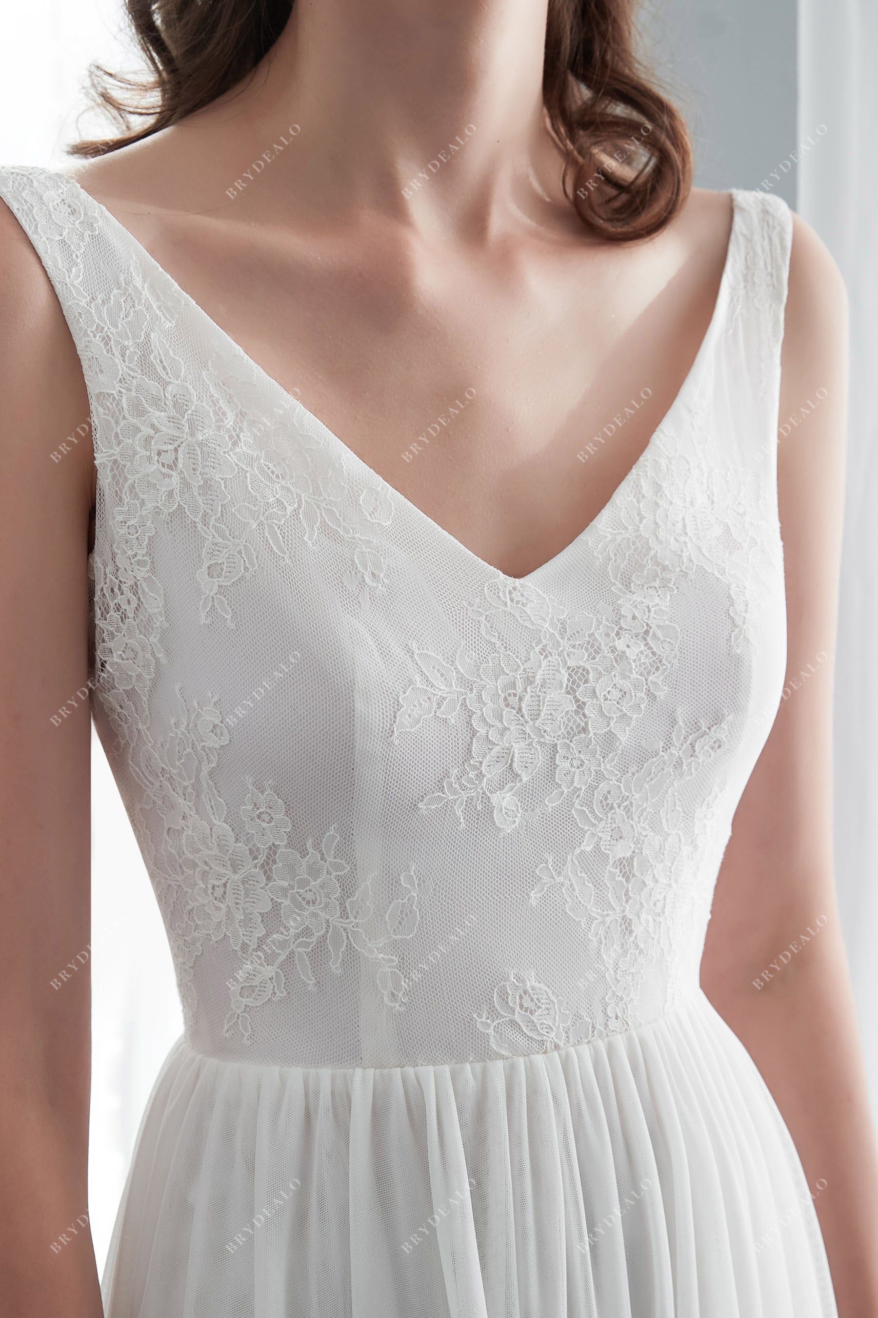 V-neck Simple Lace Draping Wedding Dress