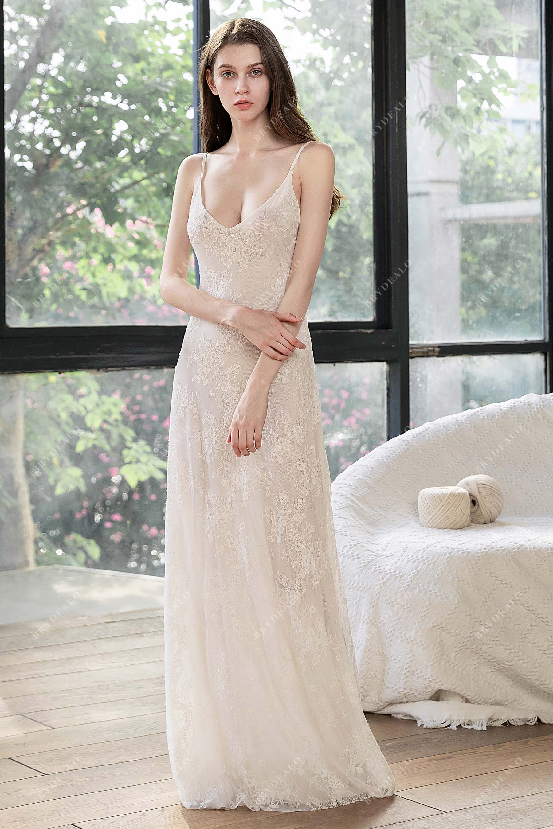 simple lace thin straps bridal slip gown