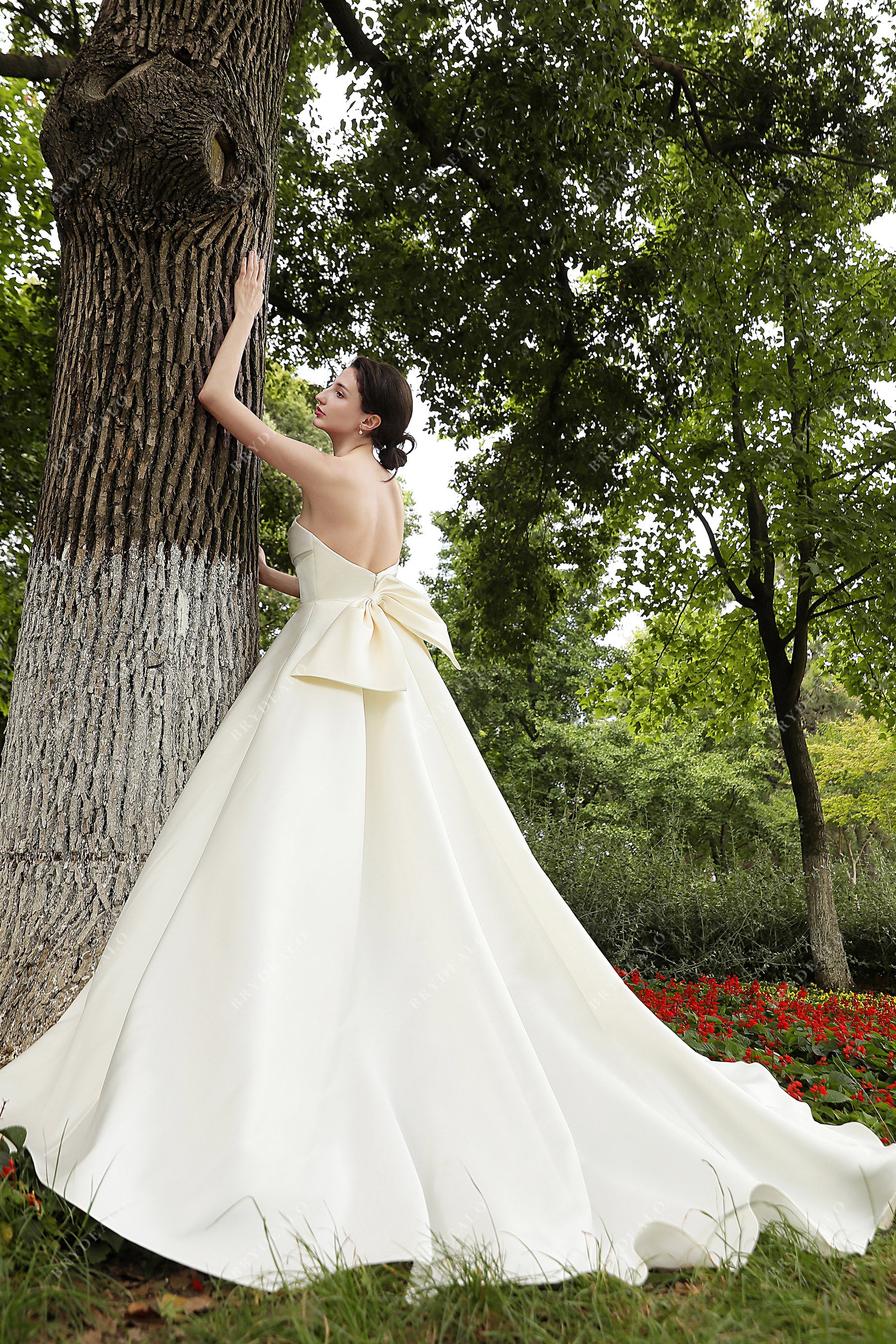 Simple Satin V Back Wedding Dress Long Sleeved – TANYA BRIDAL