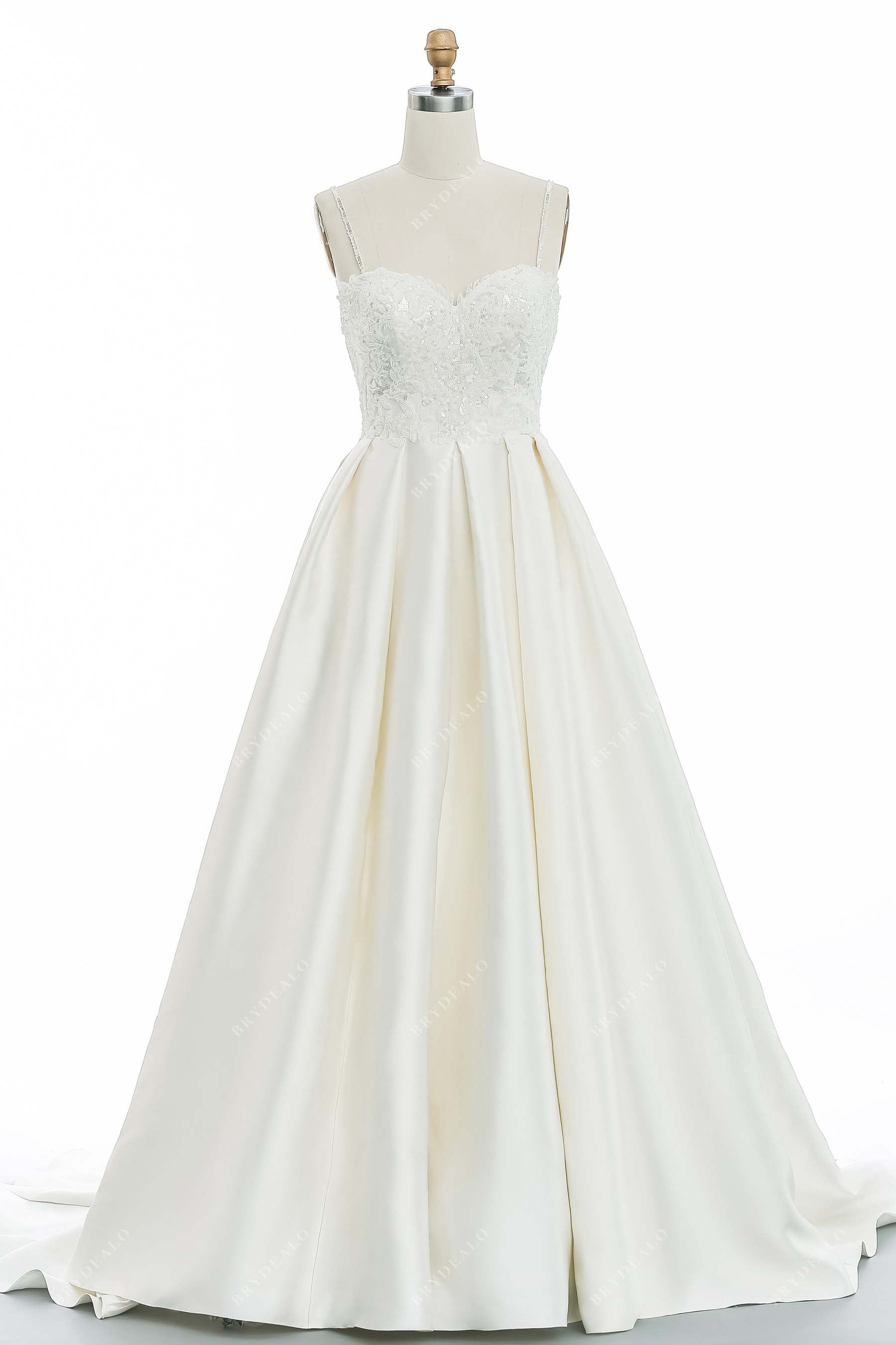 Simple Sequined Lace Satin Puffy A-line Wedding Dress