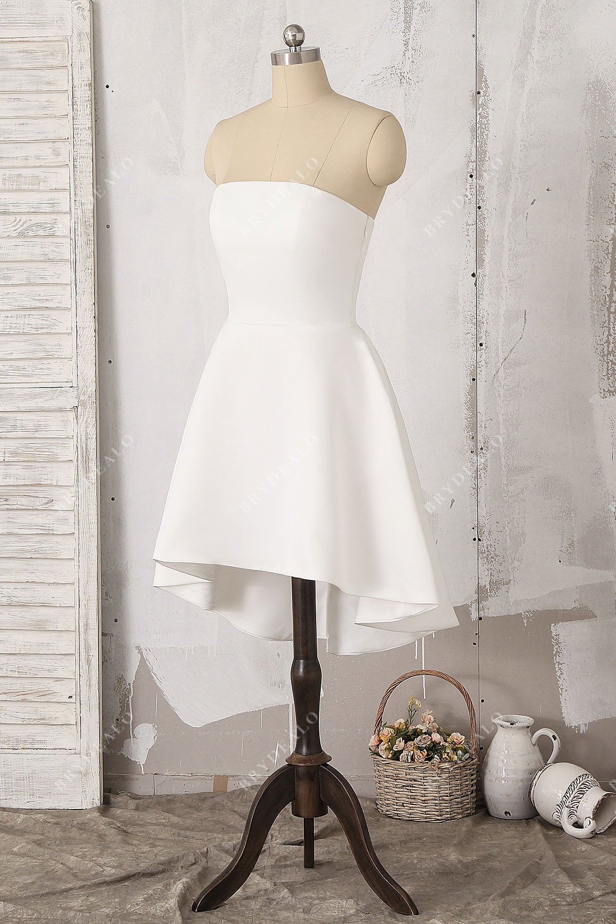 simple strapless short bridal shower gown