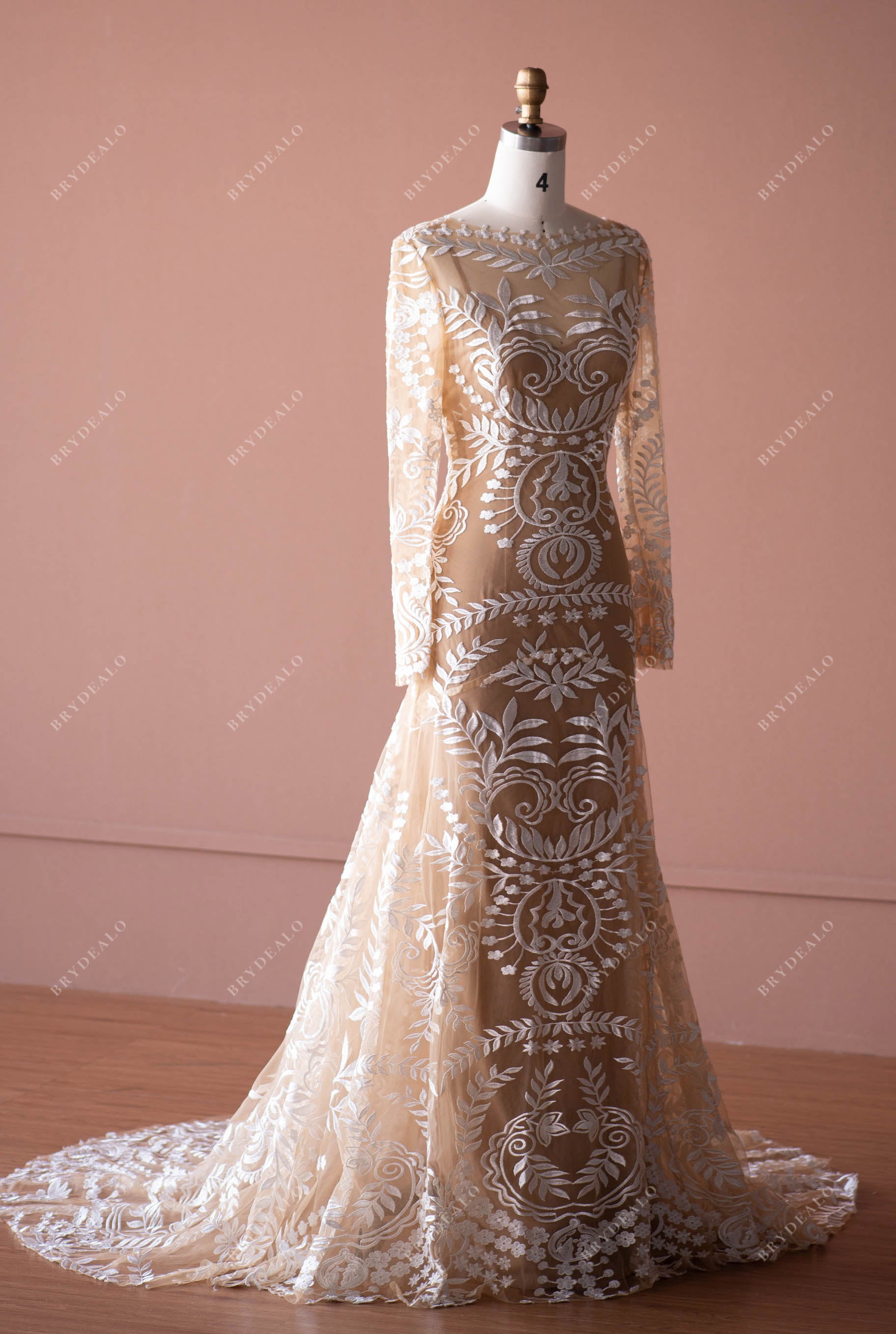 Boho Sleeved Lace Wedding Dress