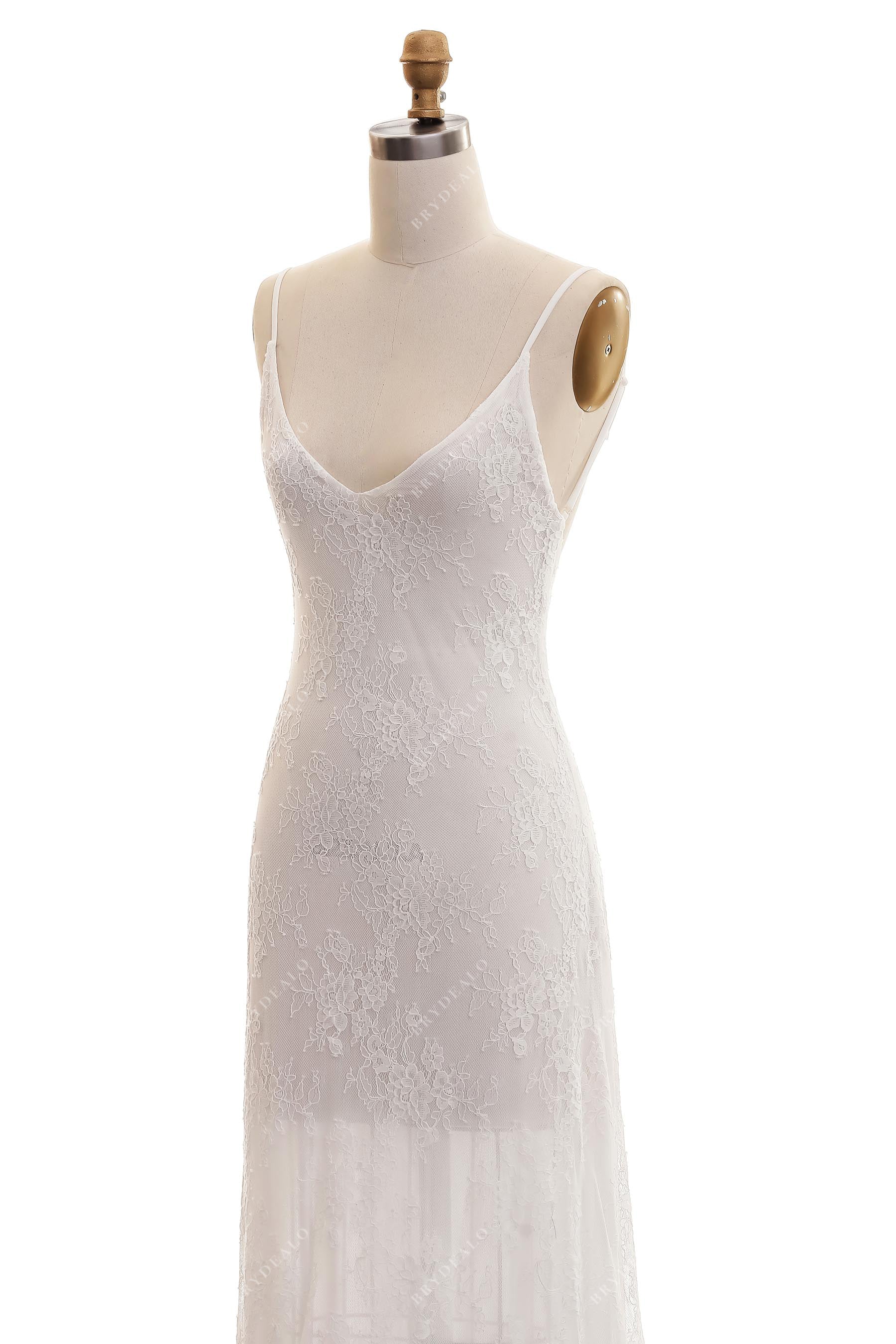 sleeveless thin straps lace bridal slip dress