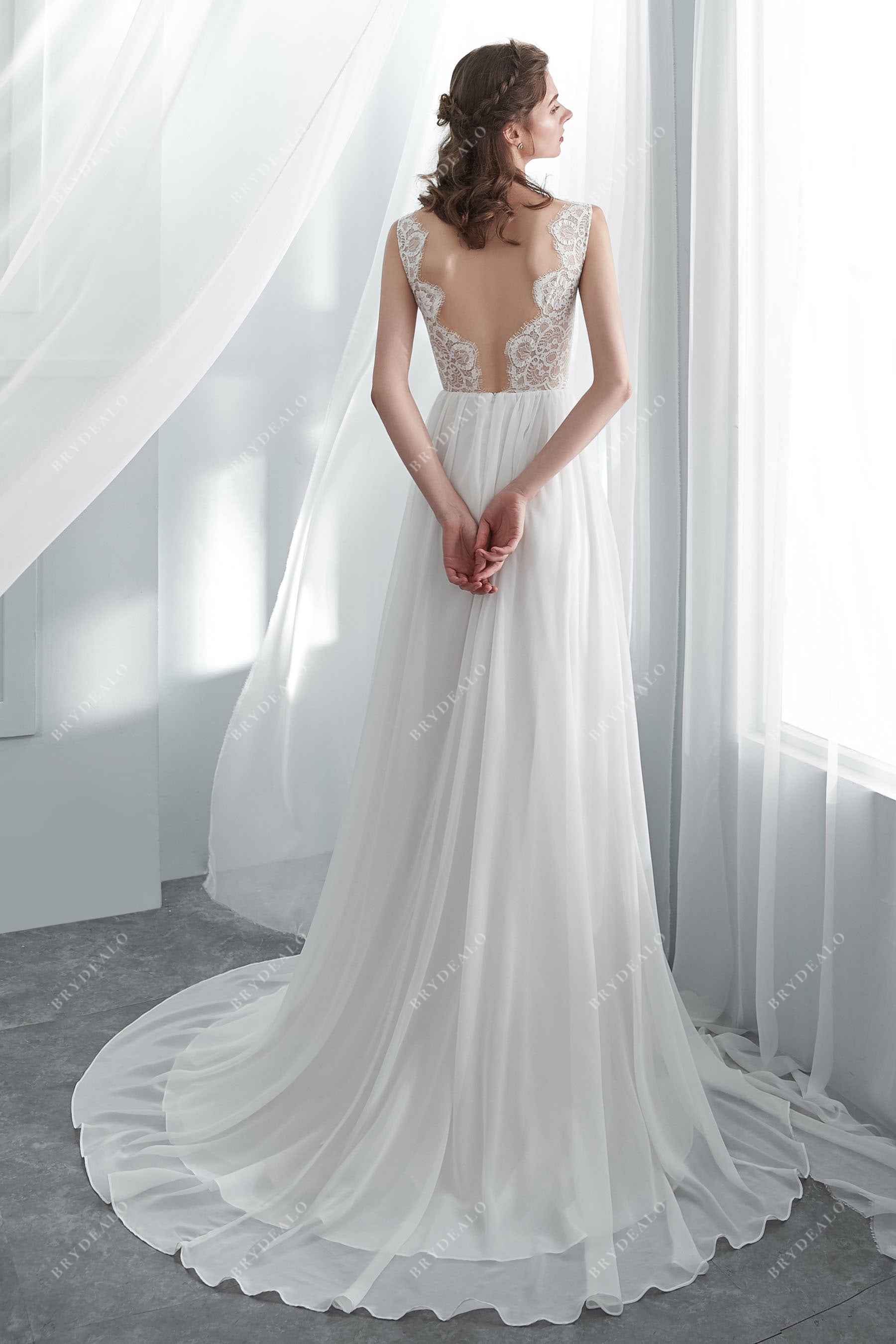 Private Label Lace Chiffon Boho A-line Wedding Dress