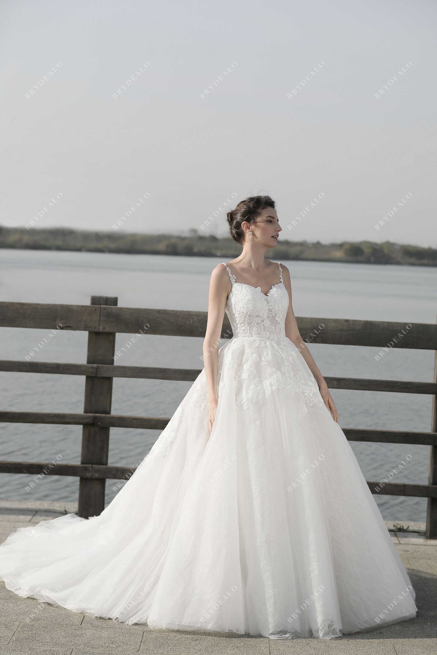 Spaghetti Strap Lace Tulle Wedding ball gown