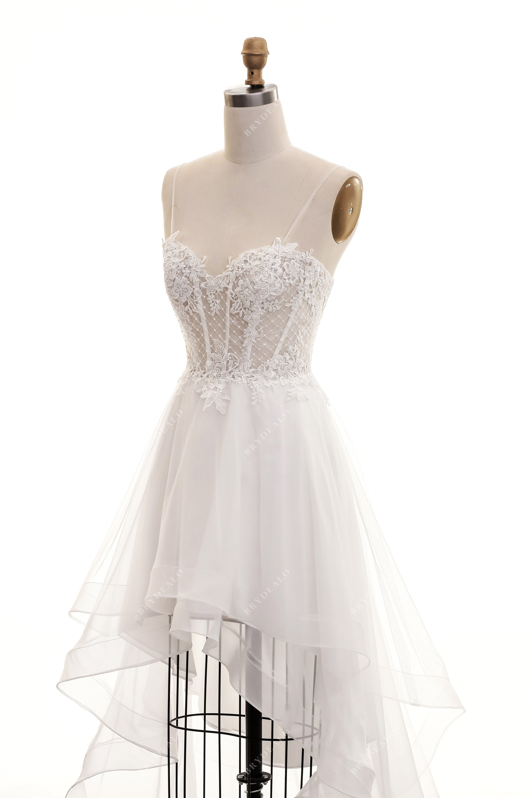 Spaghetti Straps Sheer Lace Corset Bridal Dress