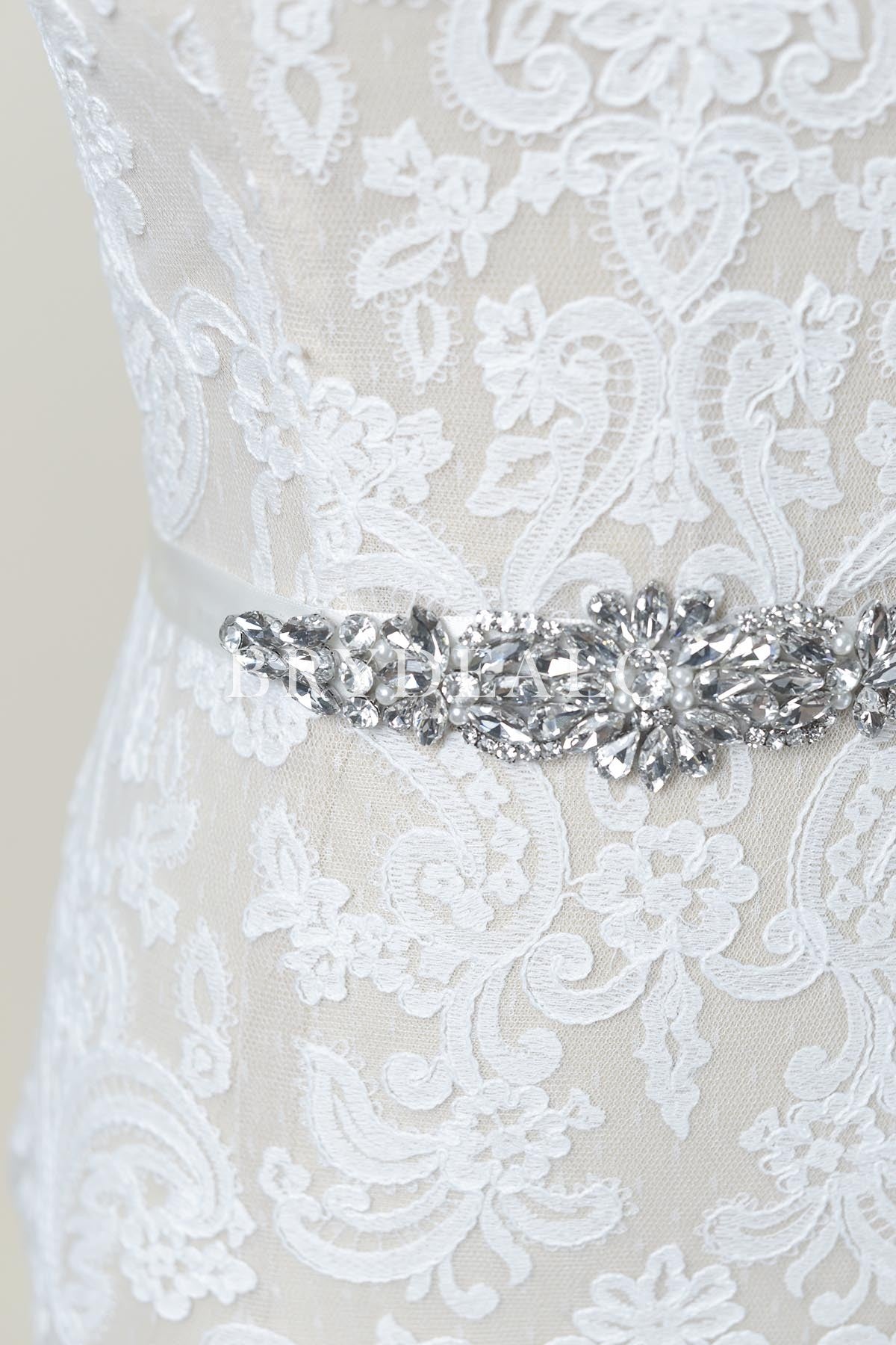 Sparkly Rhinestone Bridal Sash with Satin Ribbon