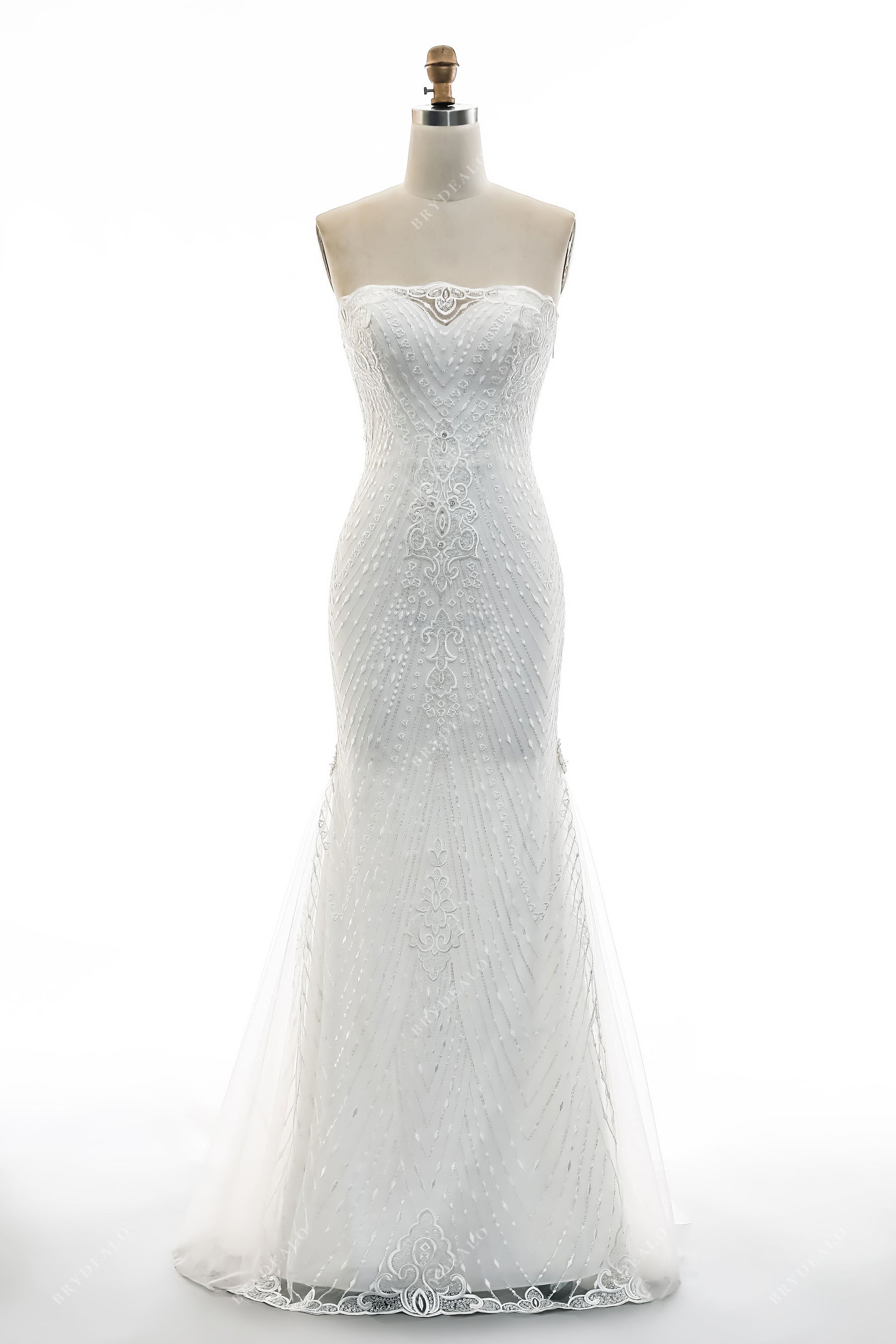 Strapless Beaded Lace Fishtail Wedding Dress