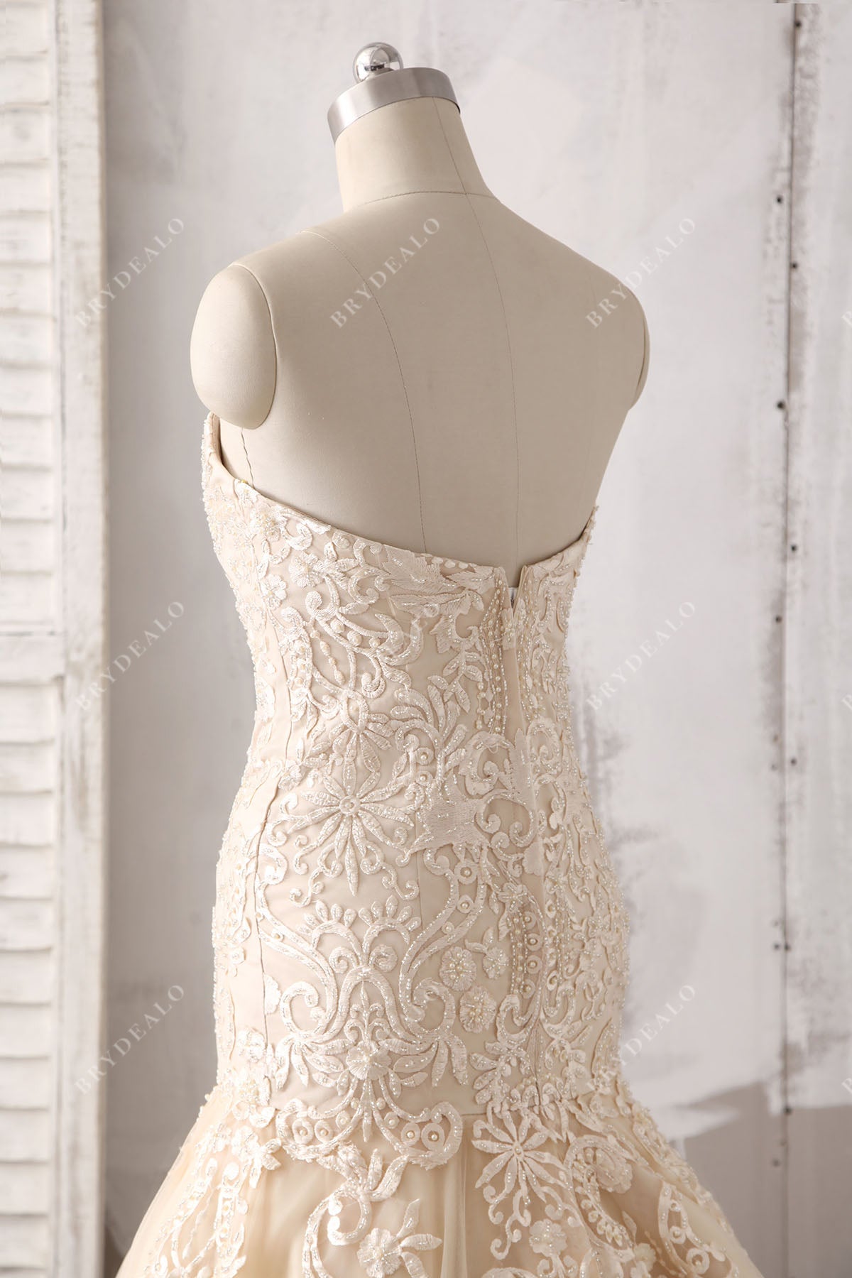strapless champagne wedding gown