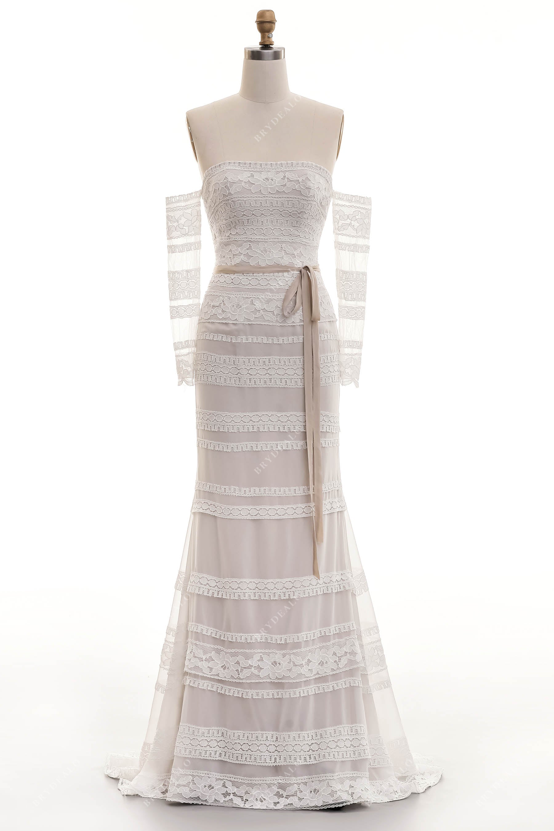 strapless lace sheath bohemian wedding gown