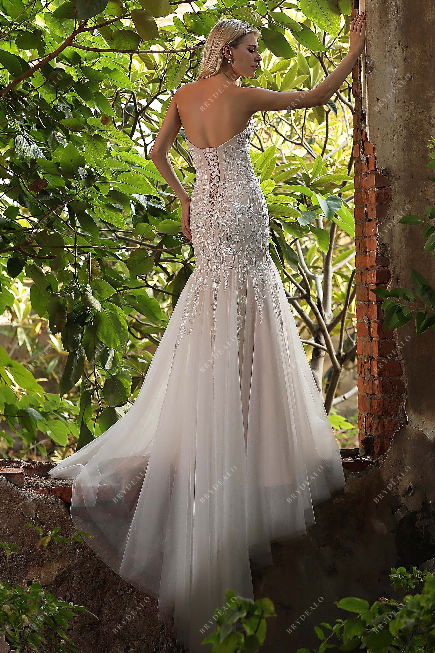 strapless lace-up mermaid bridal gown