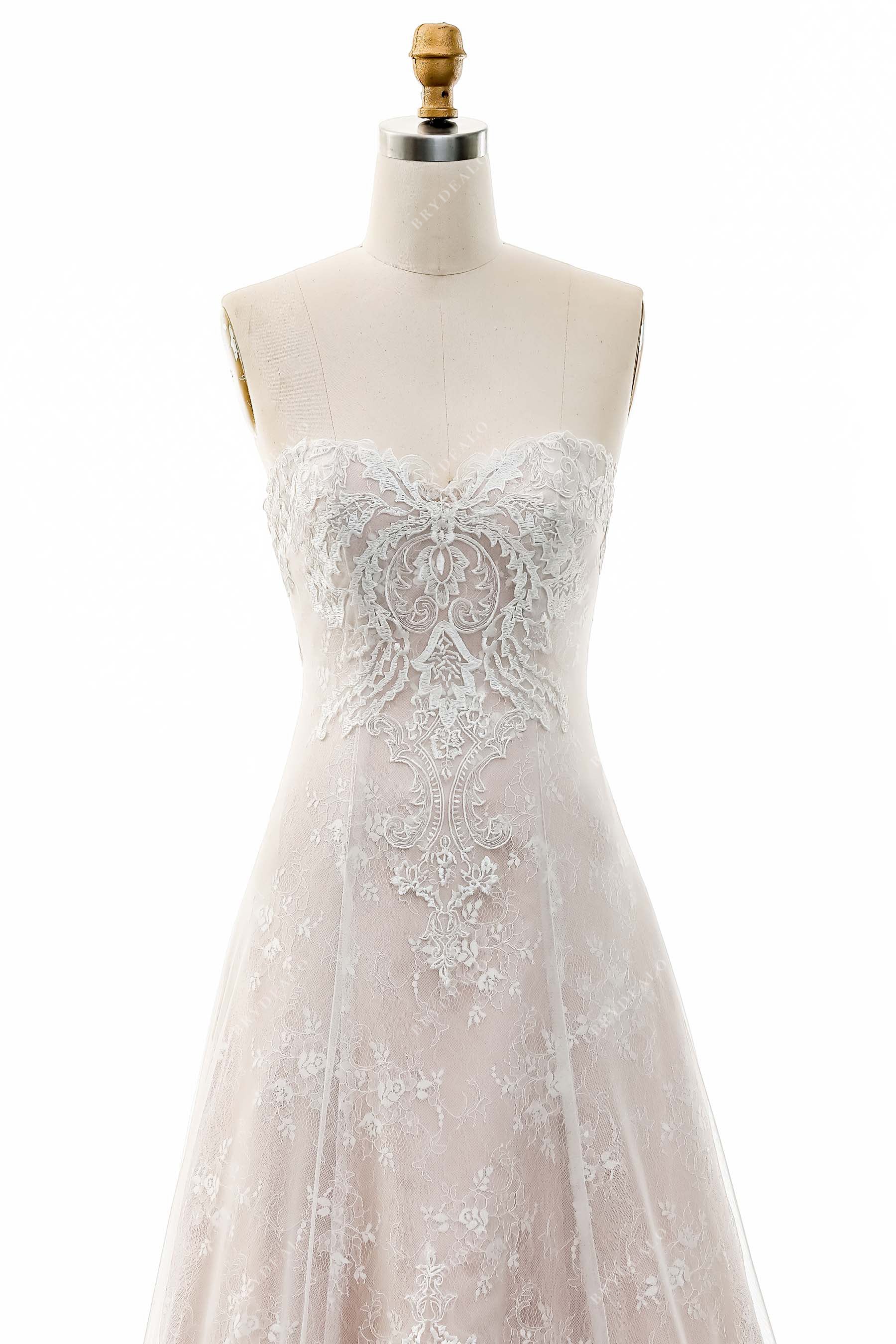 strapless sweetheart neck lace bridal dress