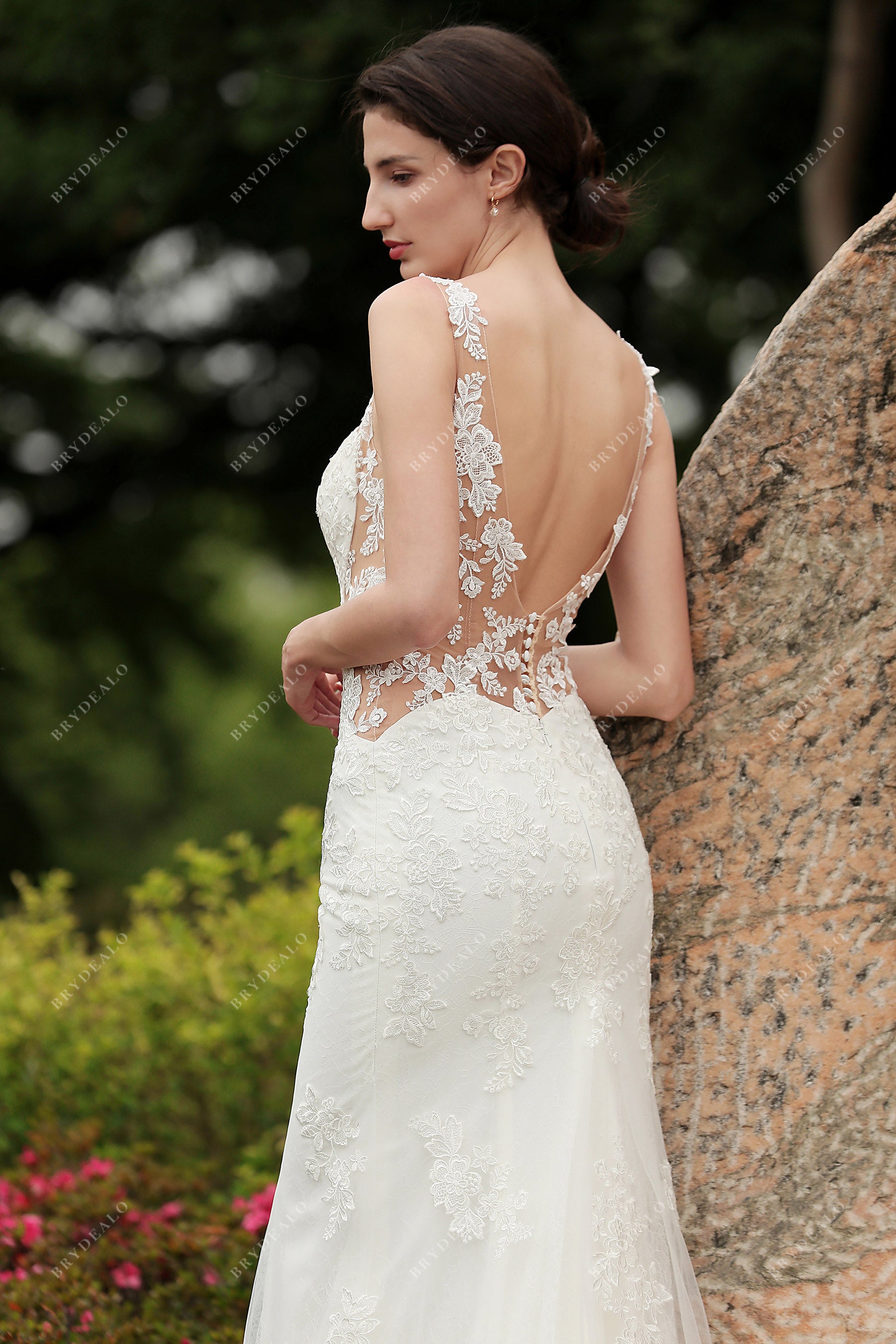 open back Straps Lace Long Mermaid Wedding Dress