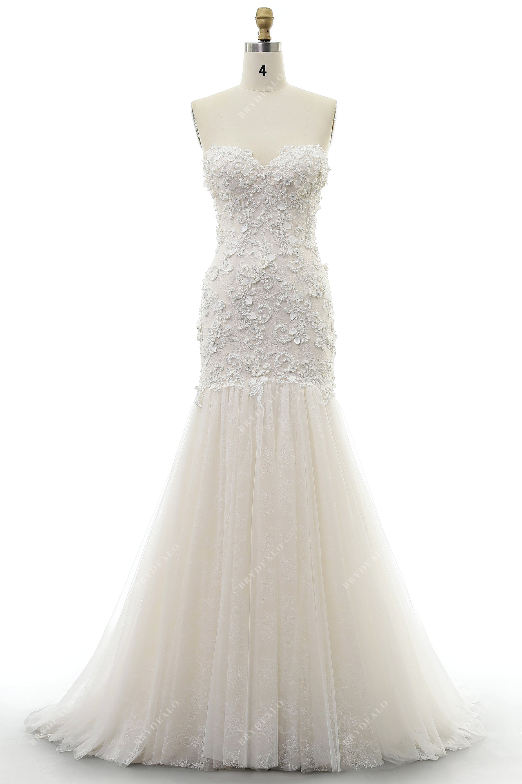 Sweetheart Strapless Beaded Flower Trumpet Wedding Dress