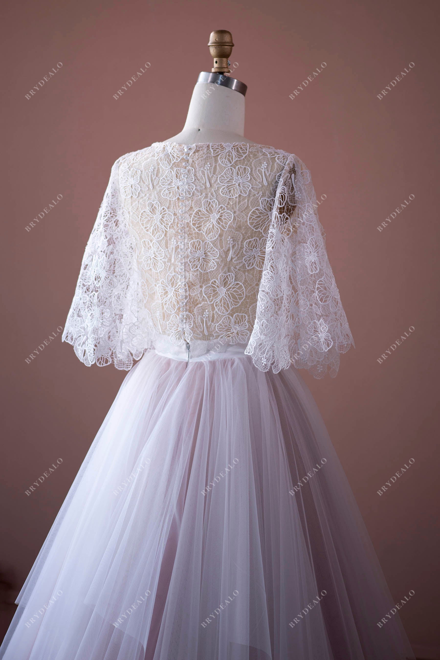 flutter sleeves lace bridal gown