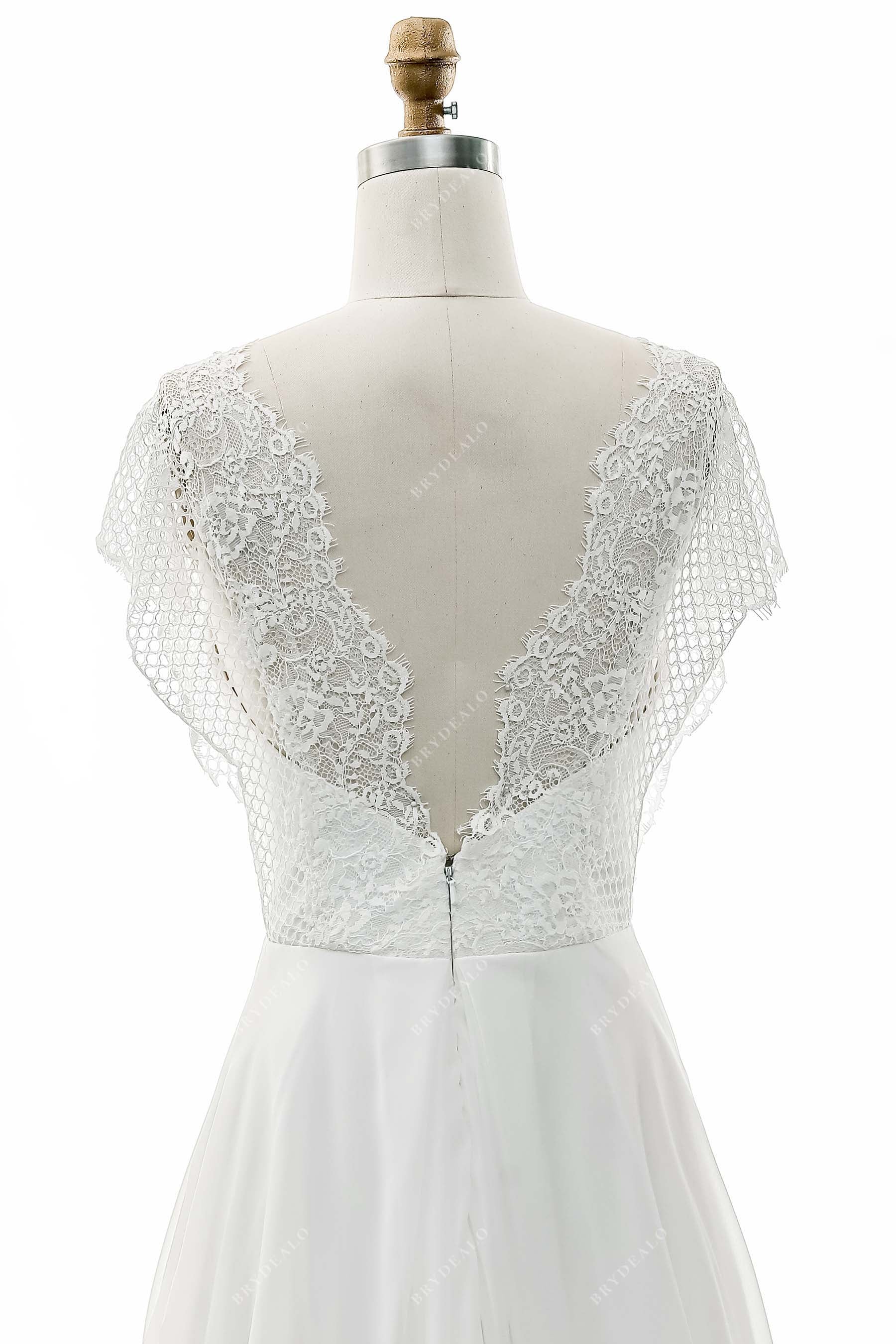 V back Batwing Sleeve Lace Wedding Dress